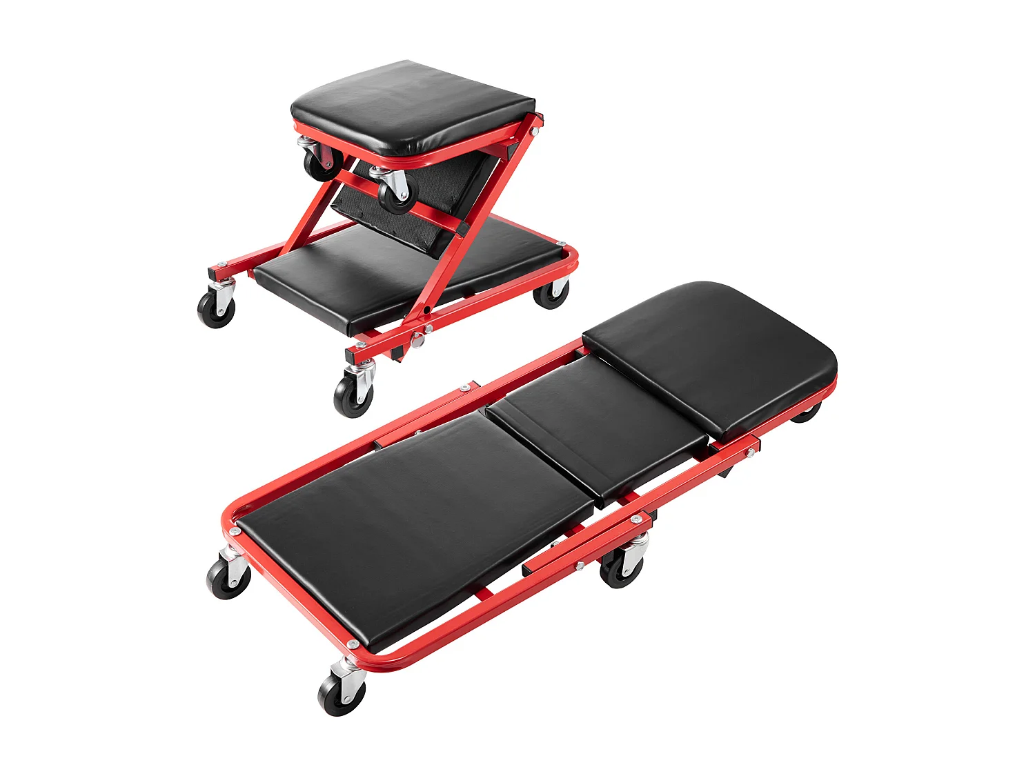 Chariot de Visite SucceBuy Tabouret de Garage Pliable de 91cm, Capacité de 136kg pour Mécanicien, Équipé de Six Roulettes Pivotantes à 360° de 6,48 cm