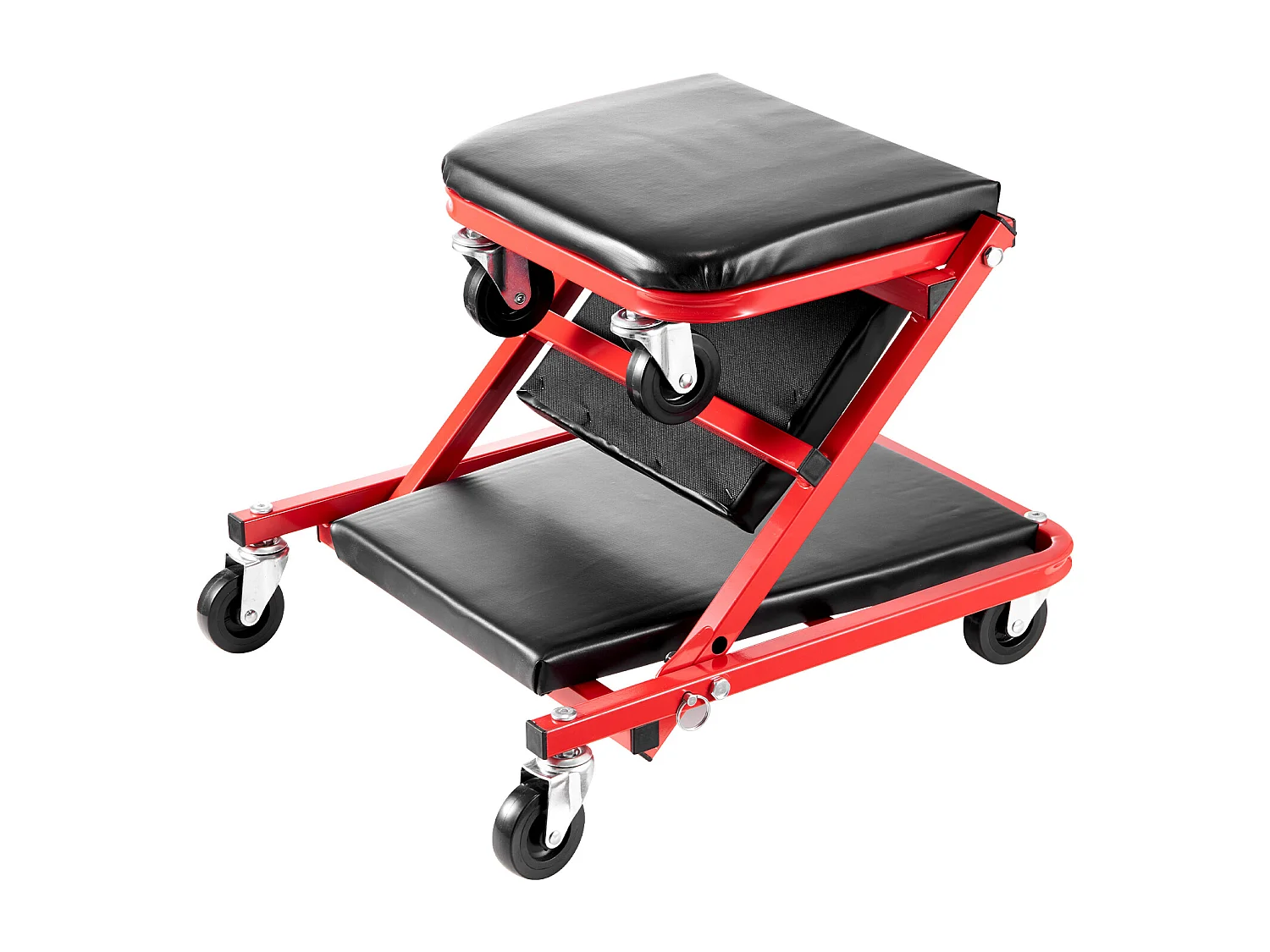 Chariot de Visite SucceBuy Tabouret de Garage Pliable de 91cm, Capacité de 136kg pour Mécanicien, Équipé de Six Roulettes Pivotantes à 360° de 6,48 cm