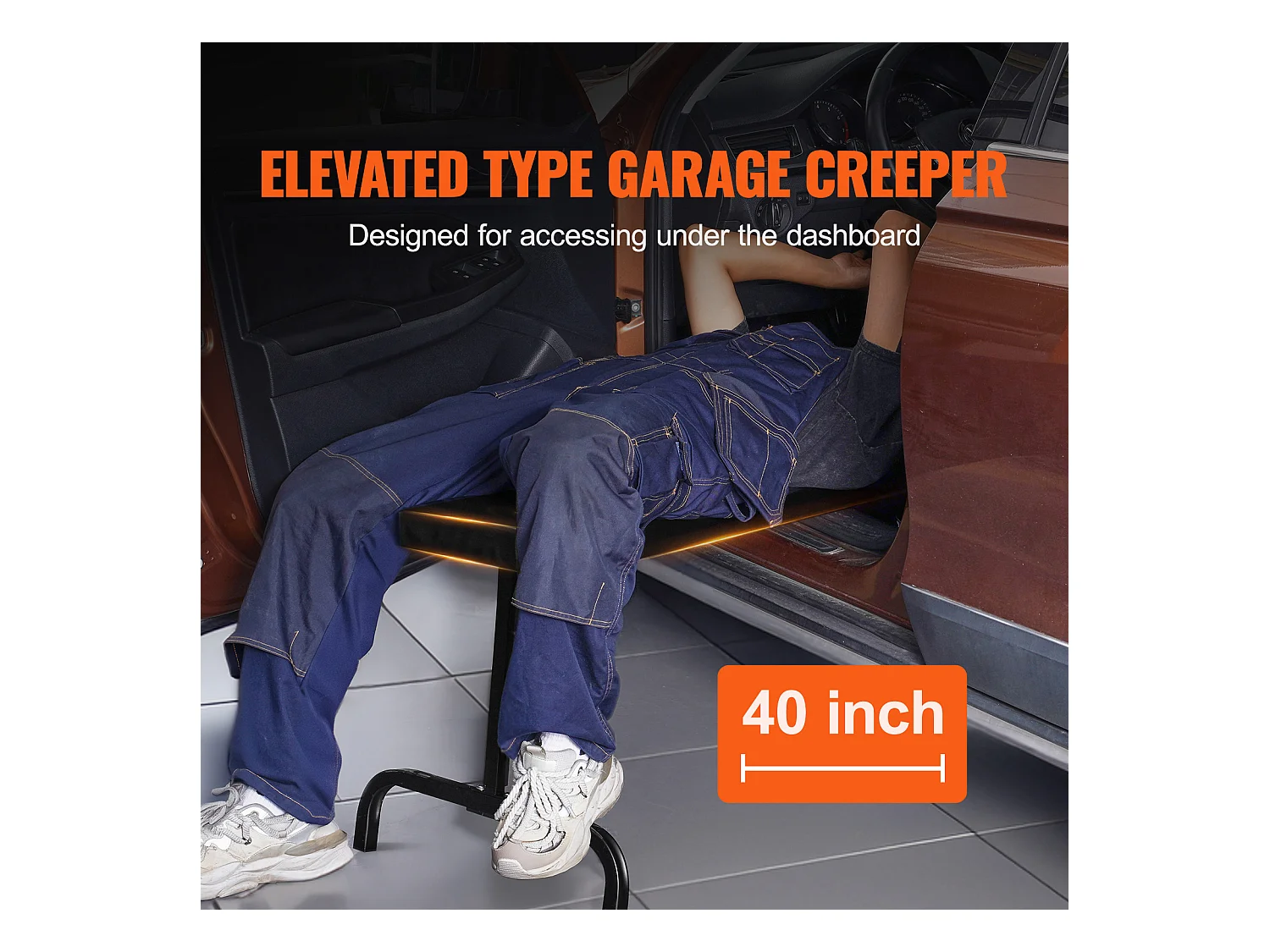 Chariot de Visite SucceBuy 102cm sous le Tableau de Bord Creeper 150kg Roulant, Hauteur Réglable