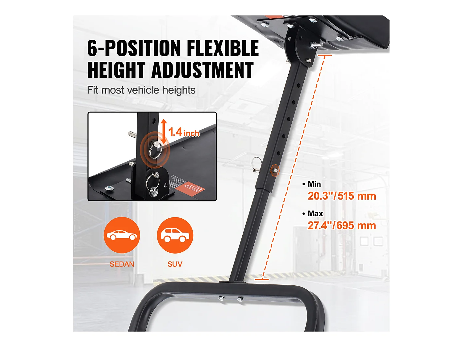 Chariot de Visite SucceBuy 102cm sous le Tableau de Bord Creeper 150kg Roulant, Hauteur Réglable