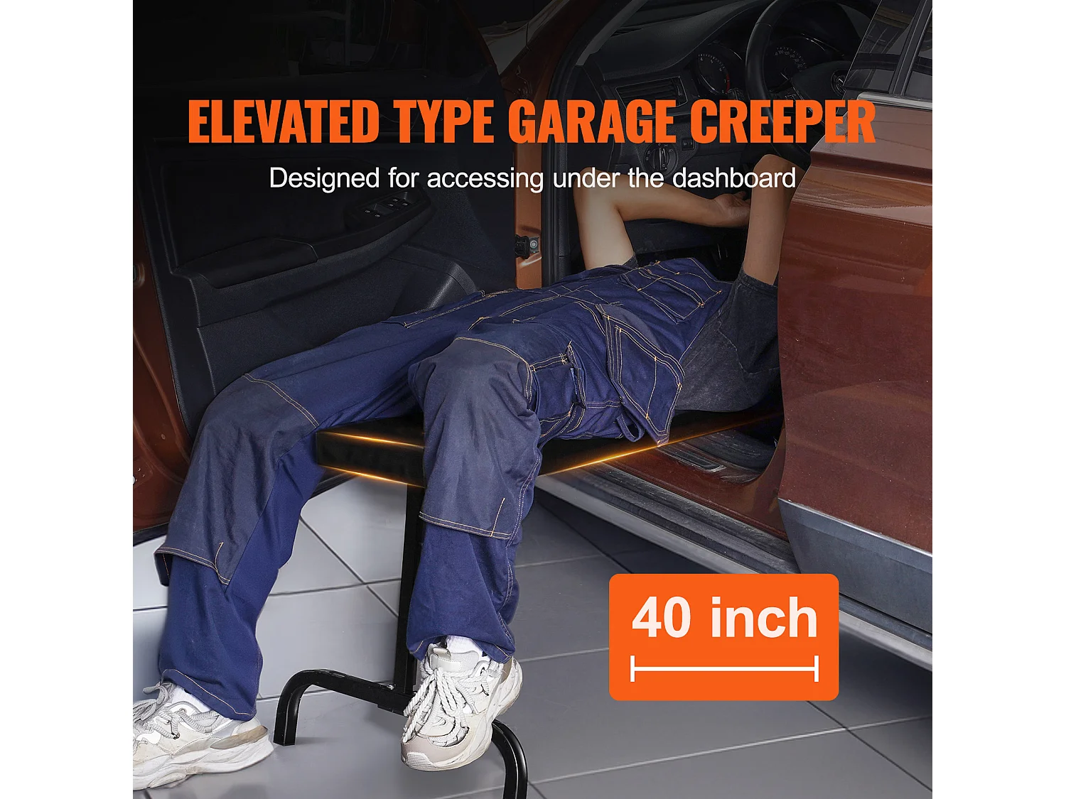 Wózek Obsługowy SucceBuy 102cm pod Deską Rozdzielczą Creeper 150kg Jezdny, Wysokość Regulowana