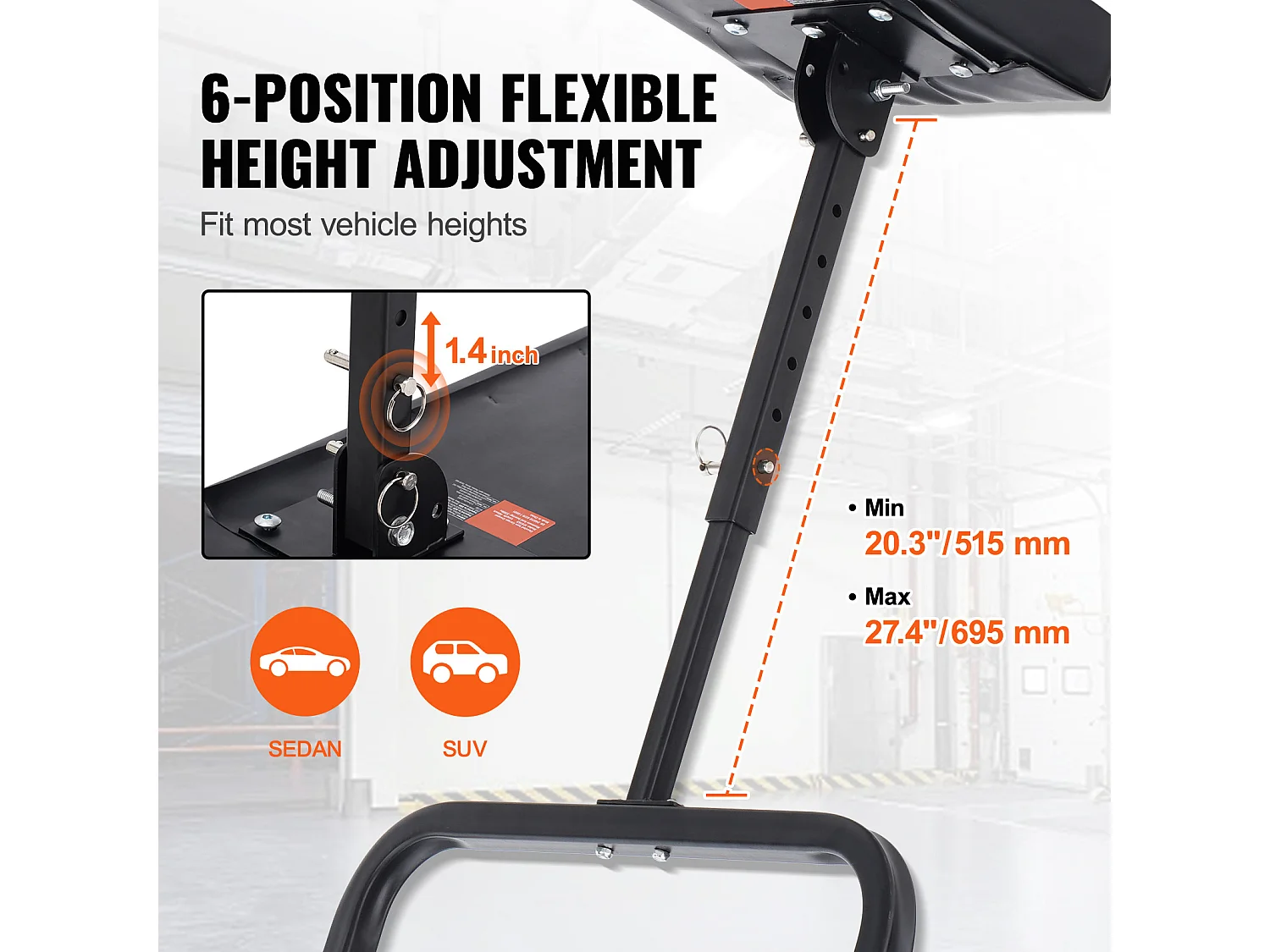 Wózek Obsługowy SucceBuy 102cm pod Deską Rozdzielczą Creeper 150kg Jezdny, Wysokość Regulowana