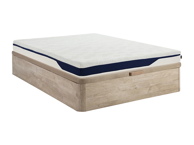 Set 160 x 200 cm letto contenitore naturale chiaro + materasso in schiuma HD 7 zone e accoglienza gel memory sfoderabile sp.22cm - FAGANI di YSMÉE