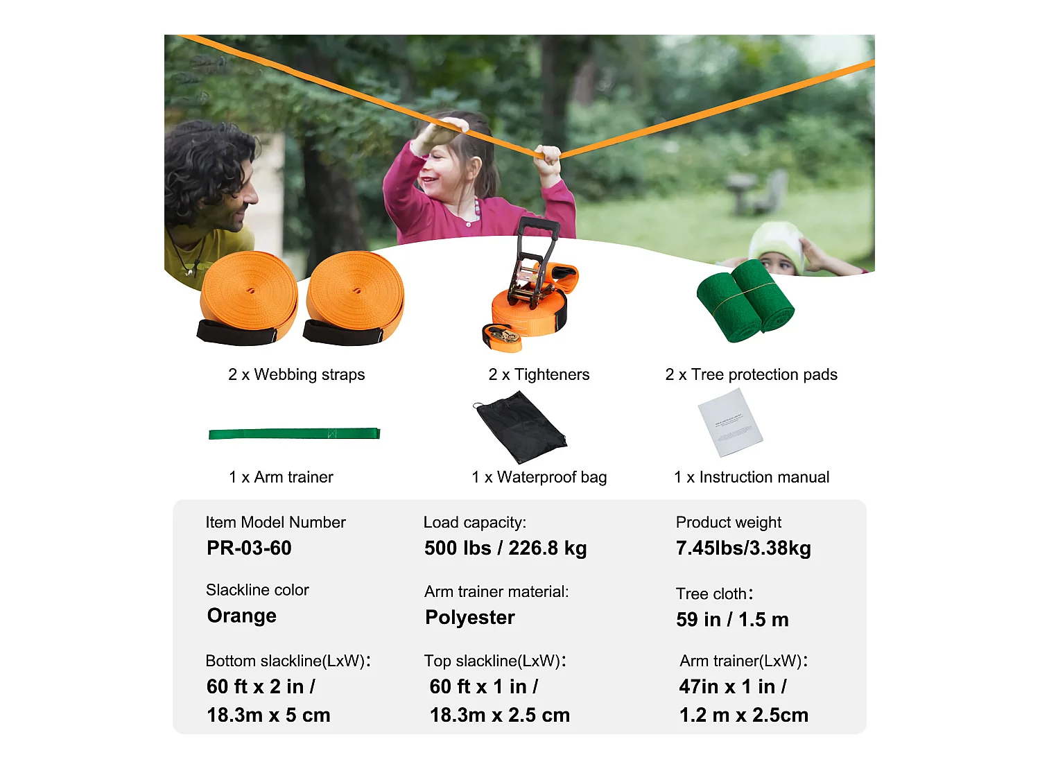Kit Slackline Complet SucceBuy, 152,4 cm avec Ligne d'Entraînement, Slackline d'Arrière-Cour pour Enfants