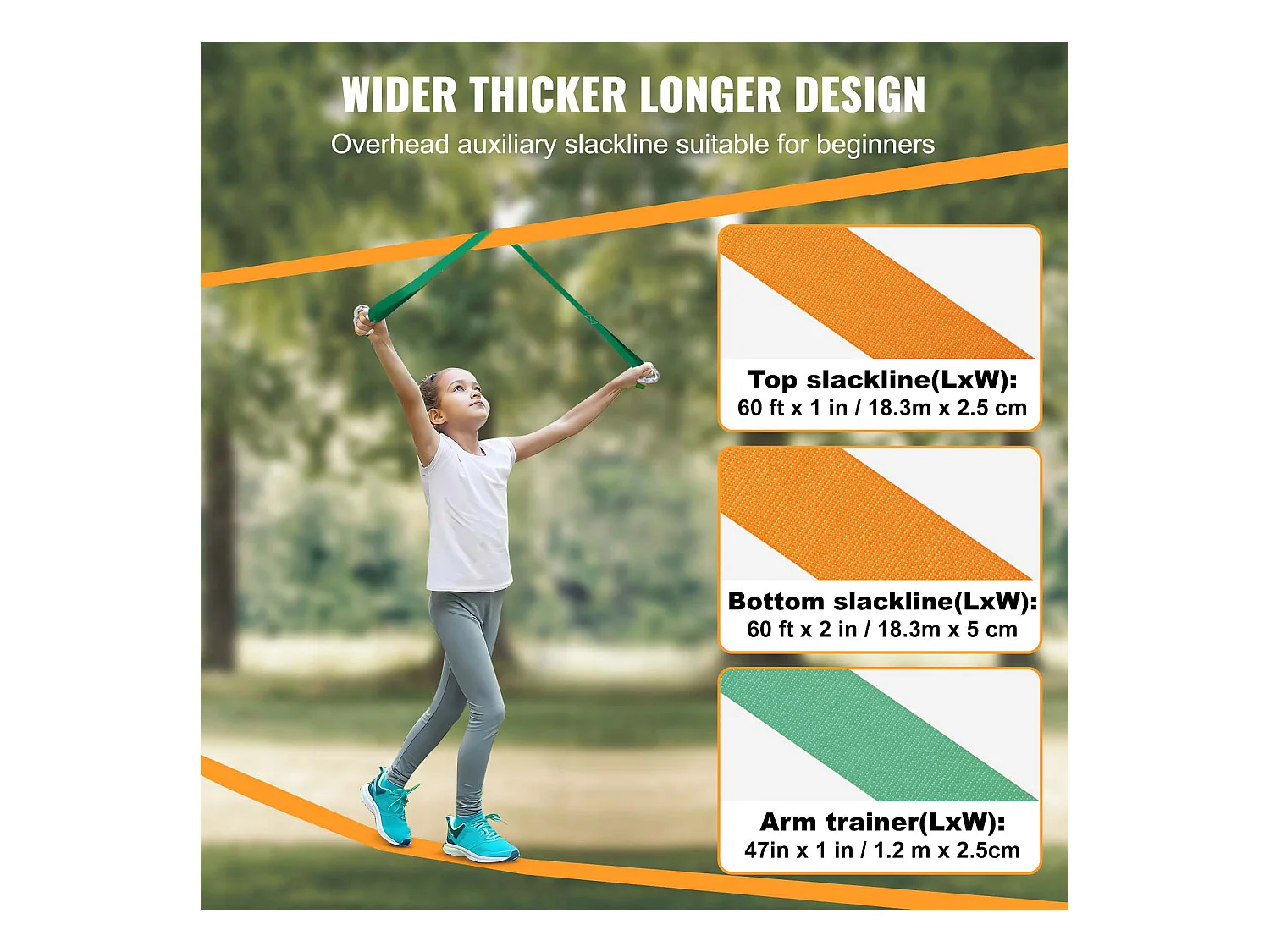 Kit Slackline Complet SucceBuy, 152,4 cm avec Ligne d'Entraînement, Slackline d'Arrière-Cour pour Enfants