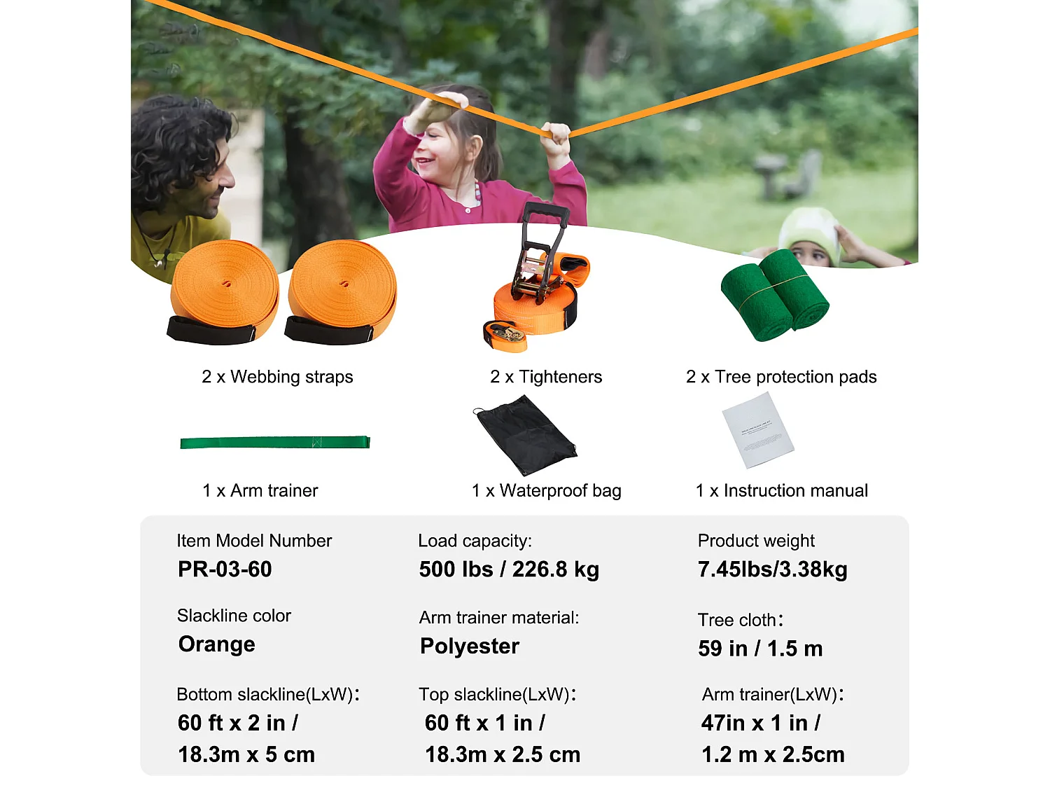 Kit Slackline Complet SucceBuy, 152,4 cm avec Ligne d'Entraînement, Slackline d'Arrière-Cour pour Enfants