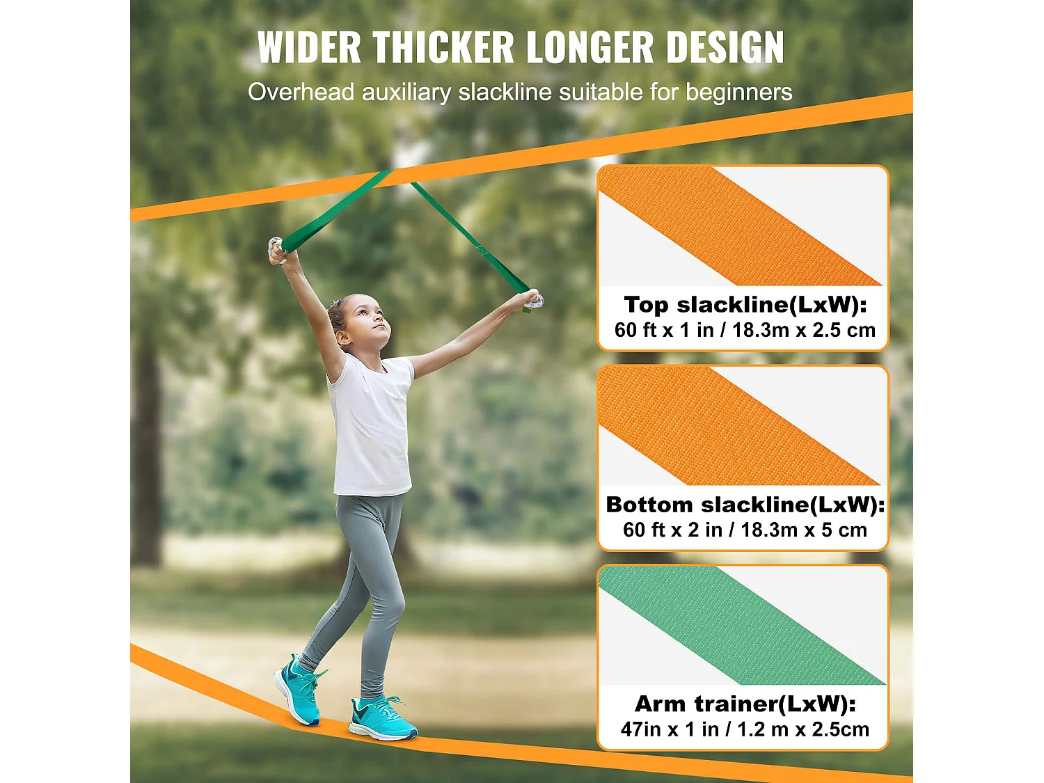 Kit Slackline Complet SucceBuy, 152,4 cm avec Ligne d'Entraînement, Slackline d'Arrière-Cour pour Enfants