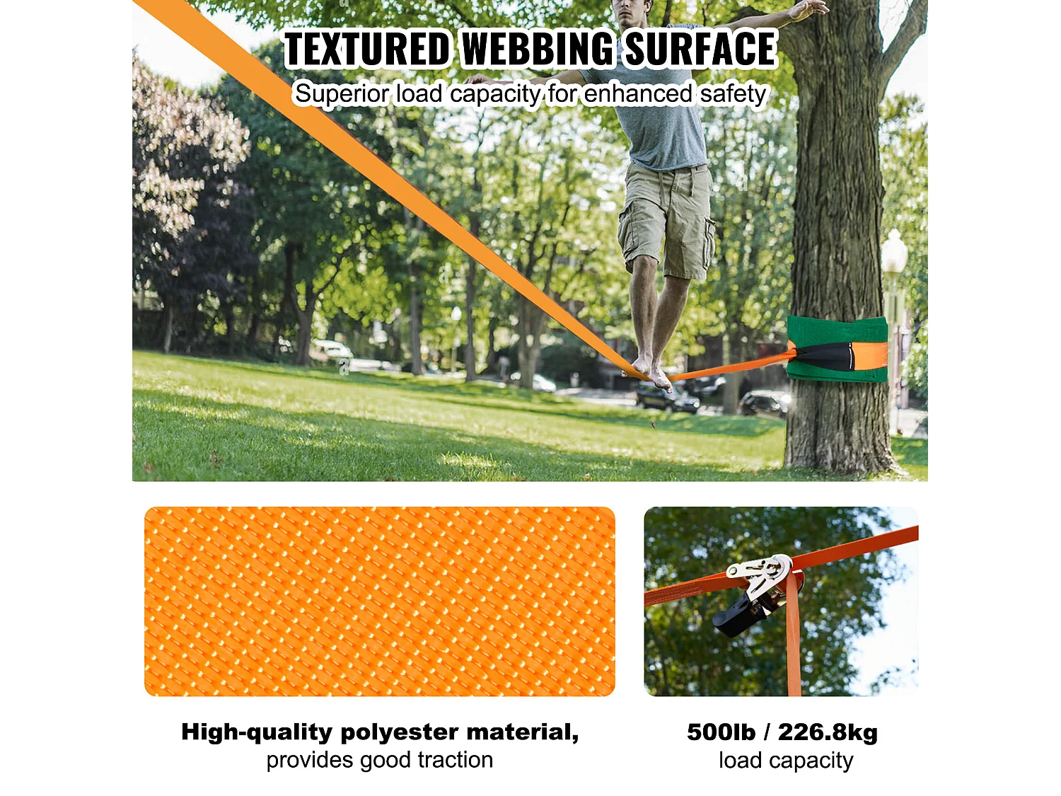 Kit Slackline Complet SucceBuy, 152,4 cm avec Ligne d'Entraînement, Slackline d'Arrière-Cour pour Enfants