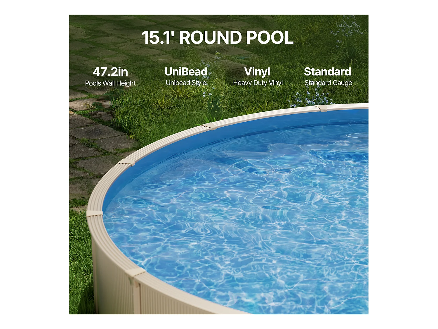 Revêtement de Piscine SucceBuy Ronde, 460x120 cm, Couleur Unie, Résistante Perforations et Fuites