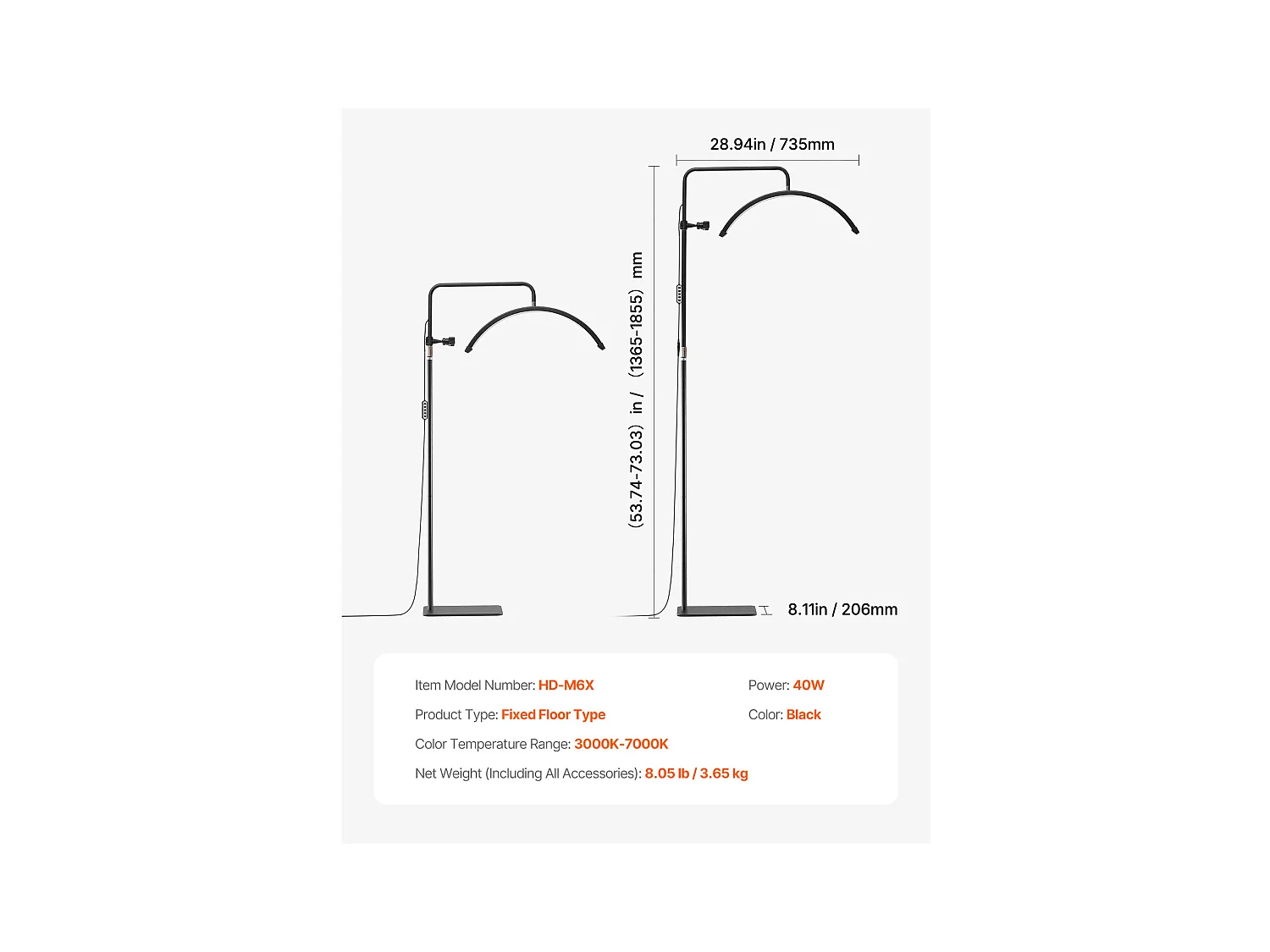 Lampe d’Esthéticienne, SucceBuy, Lampe à Cils 584.2 mm Demi-lune pour Esthéticienne - Lampe à Cils LED à Intensité Variable, Arquée