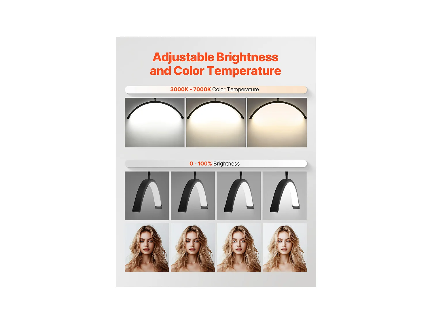 Lampe d’Esthéticienne, SucceBuy, Lampe à Cils 584.2 mm Demi-lune pour Esthéticienne - Lampe à Cils LED à Intensité Variable, Arquée