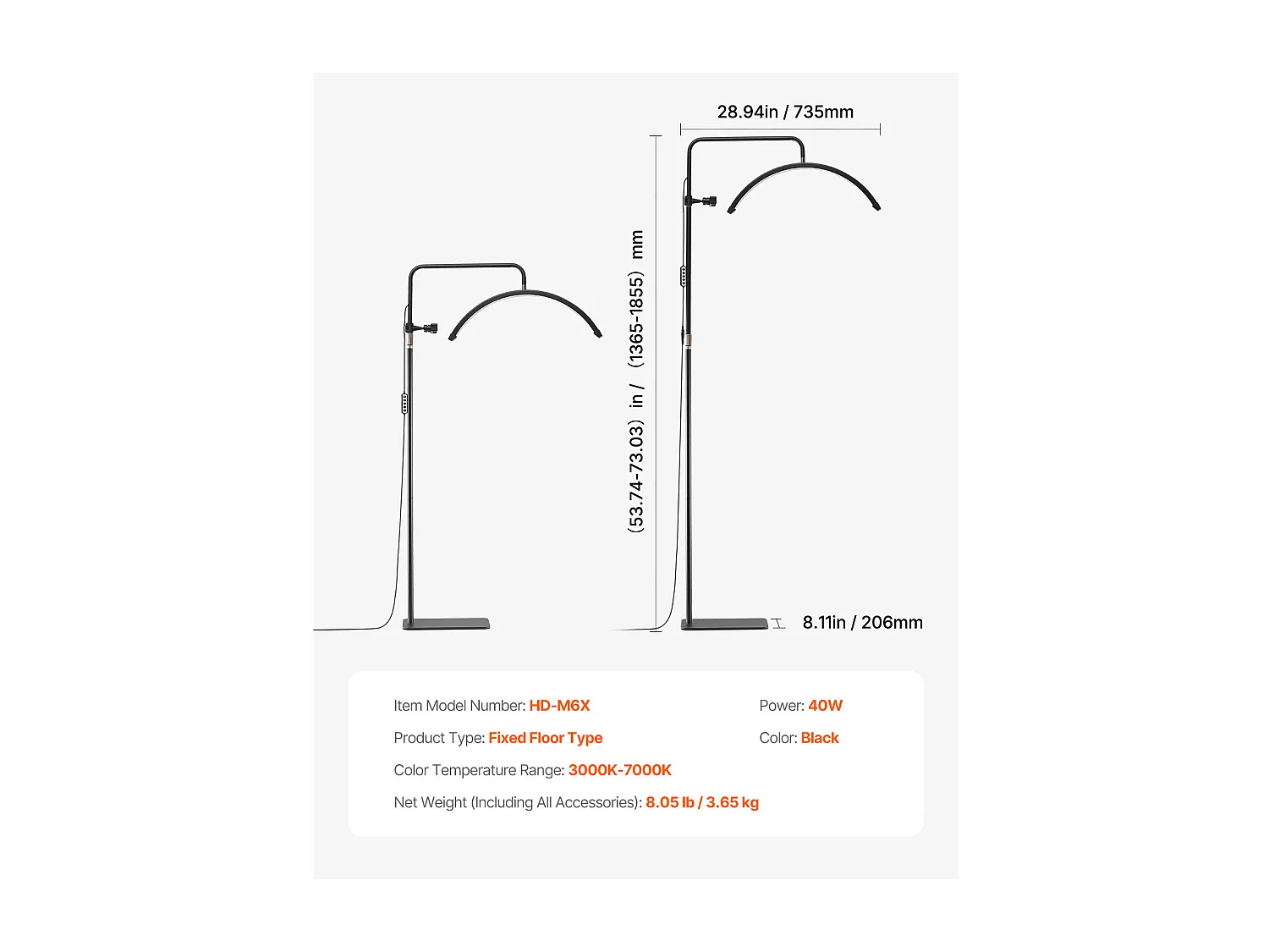 Lampe d’Esthéticienne, SucceBuy, Lampe à Cils 584.2 mm Demi-lune pour Esthéticienne - Lampe à Cils LED à Intensité Variable, Arquée