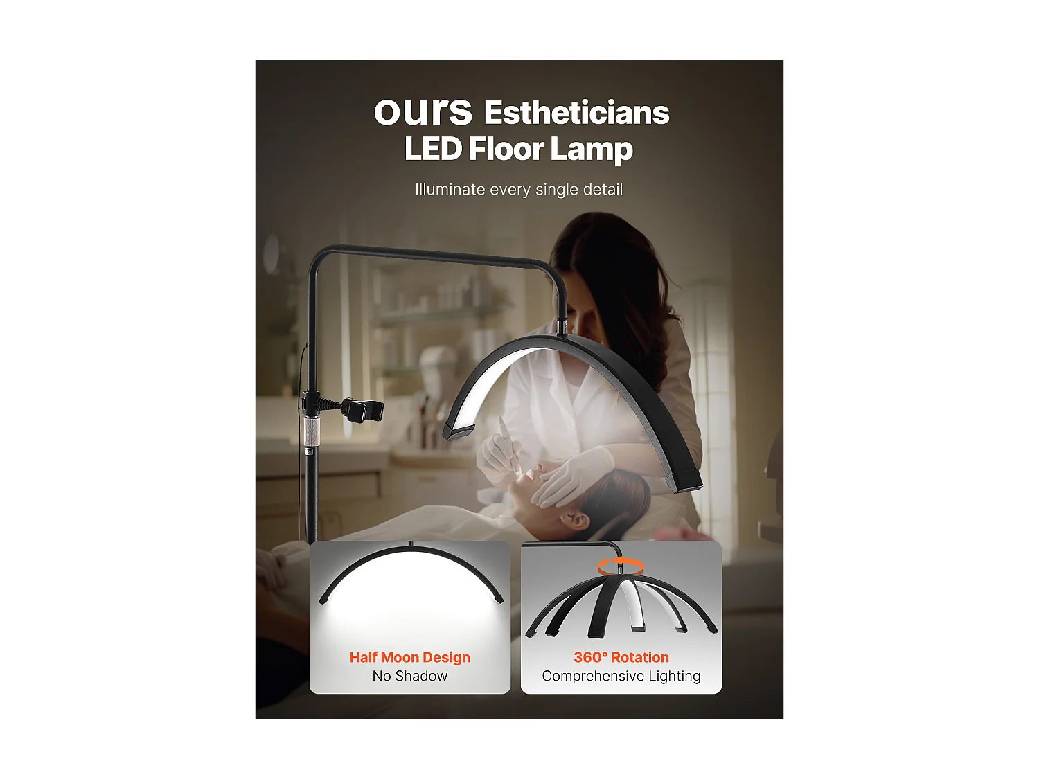 Lampe d’Esthéticienne, SucceBuy, Lampe à Cils 584.2 mm Demi-lune pour Esthéticienne - Lampe à Cils LED à Intensité Variable, Arquée