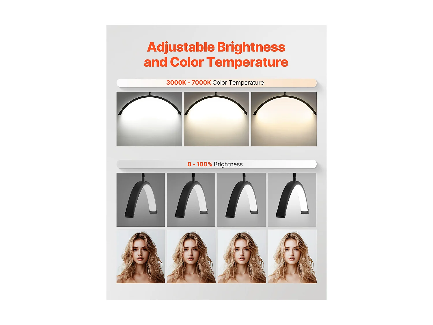 Lampe d’Esthéticienne, SucceBuy, Lampe à Cils 584.2 mm Demi-lune pour Esthéticienne - Lampe à Cils LED à Intensité Variable, Arquée