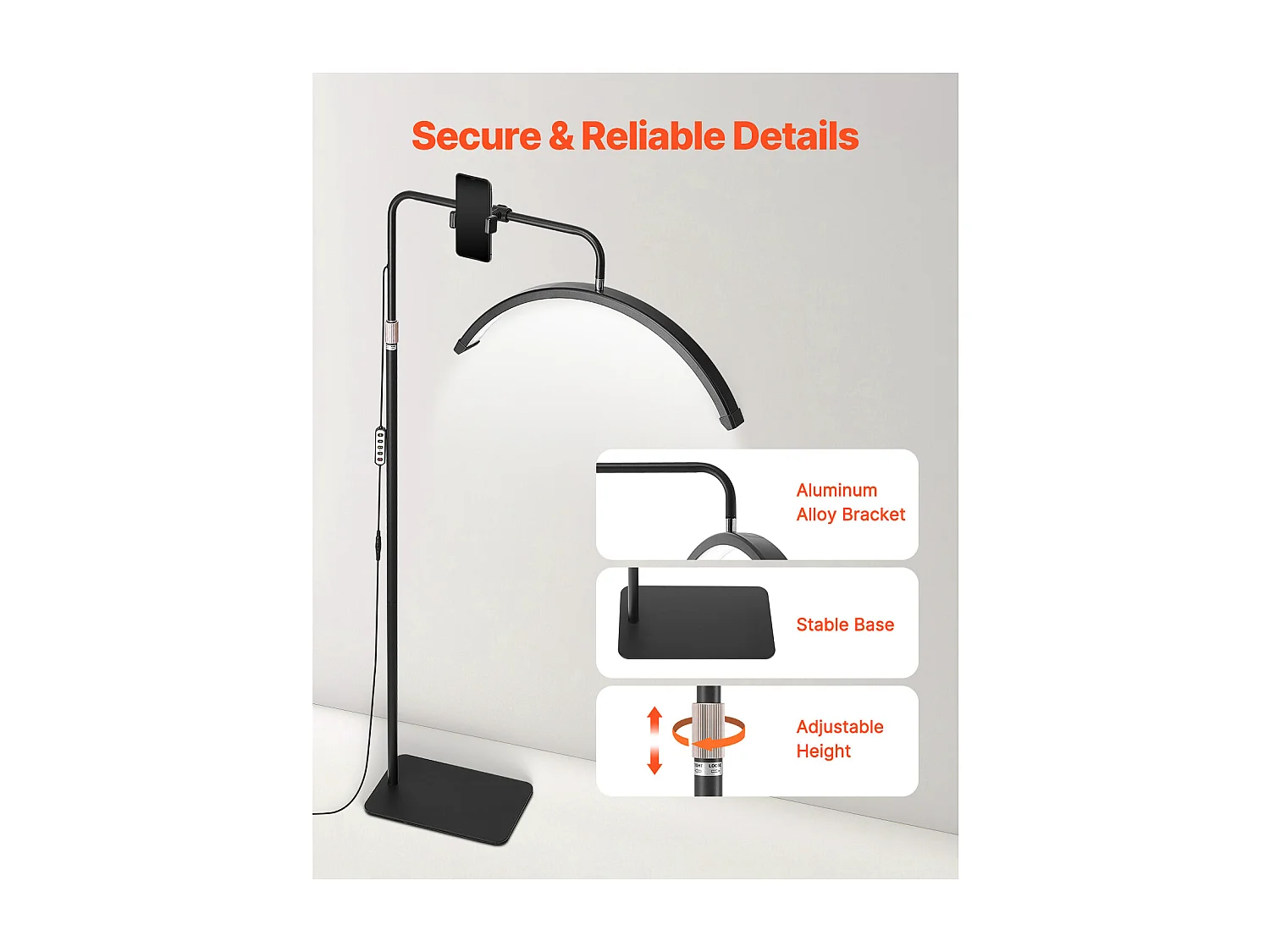 Lampe d’Esthéticienne, SucceBuy, Lampe à Cils 584.2 mm Demi-lune pour Esthéticienne - Lampe à Cils LED à Intensité Variable, Arquée