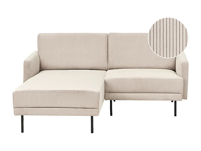 Canapé d'angle 2 places BREDA Velours côtelé Beige Côté droit