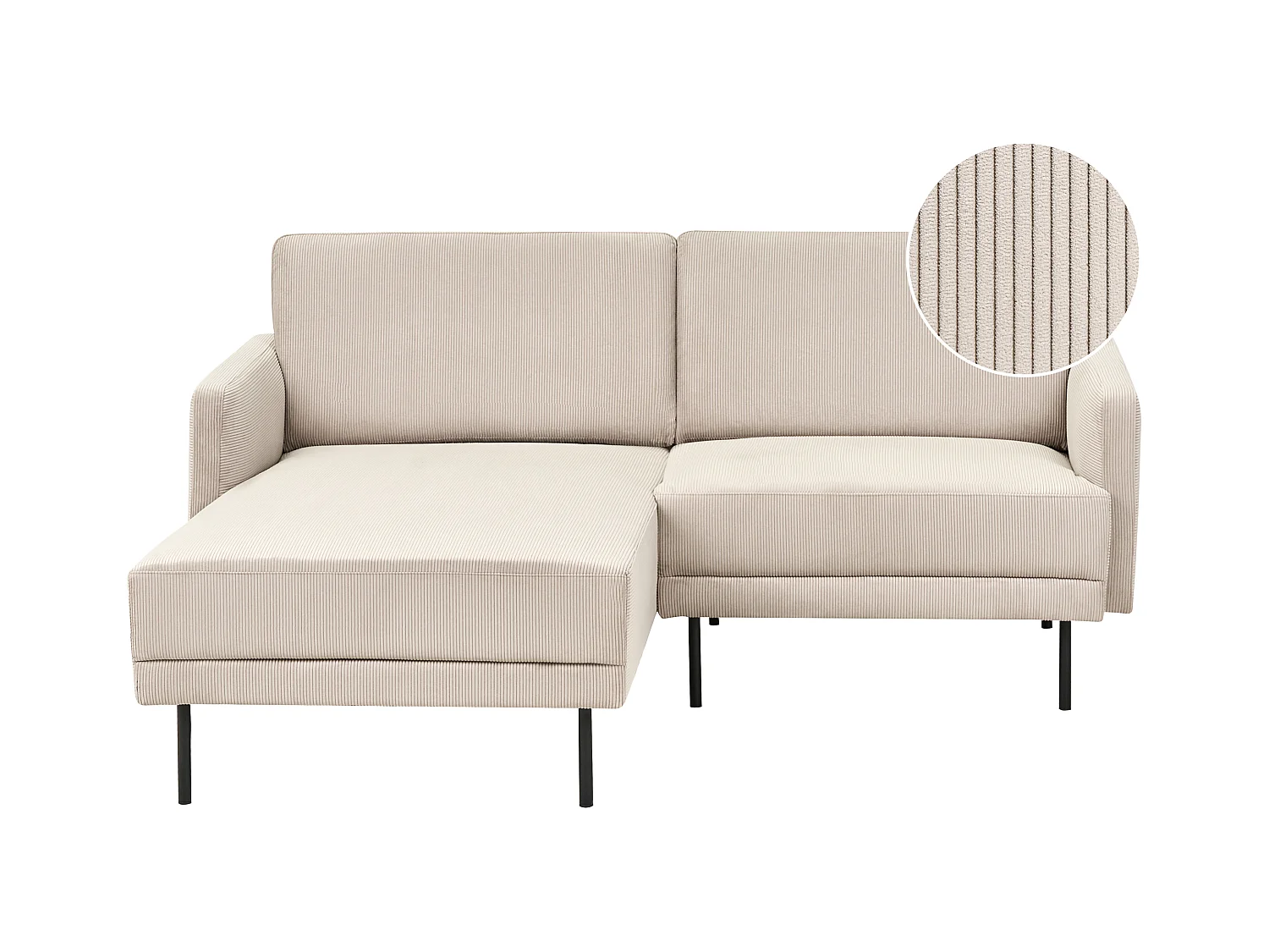 Canapé d'angle 2 places BREDA Velours côtelé Beige Côté droit