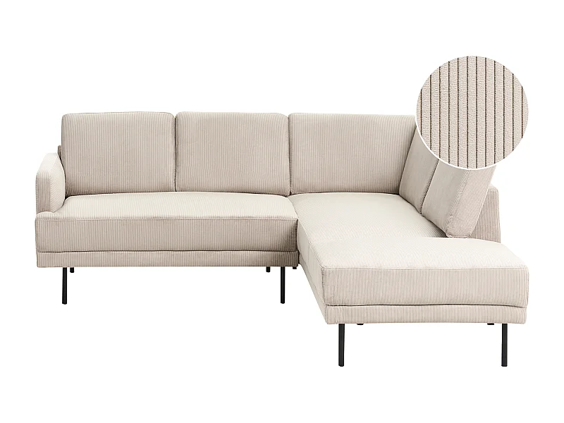 Canapé d'Angle Moderne Côté droite 4 Places Pieds en Métal Dossier Rembourré en Velours Côtelé Beige Breda