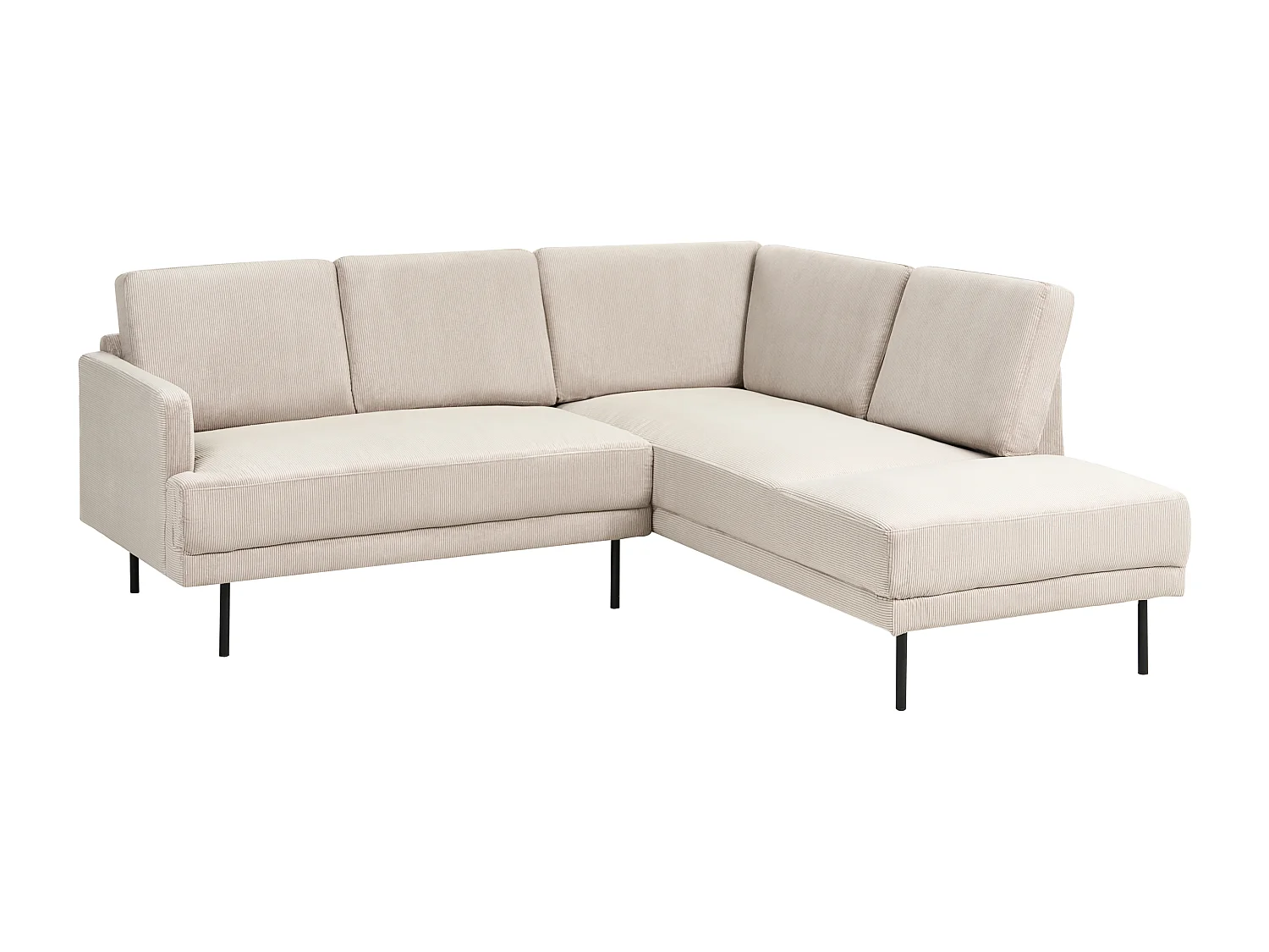 Canapé d'Angle Moderne Côté droite 4 Places Pieds en Métal Dossier Rembourré en Velours Côtelé Beige Breda
