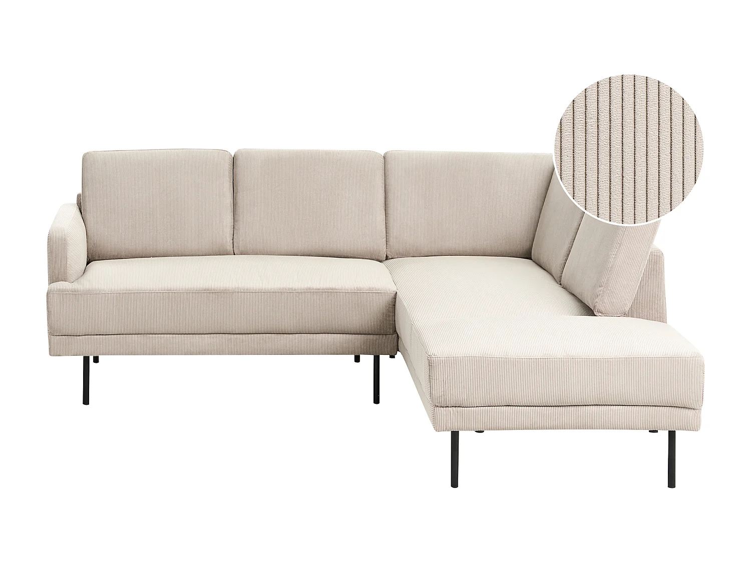 Canapé d'Angle Moderne Côté droite 4 Places Pieds en Métal Dossier Rembourré en Velours Côtelé Beige Breda