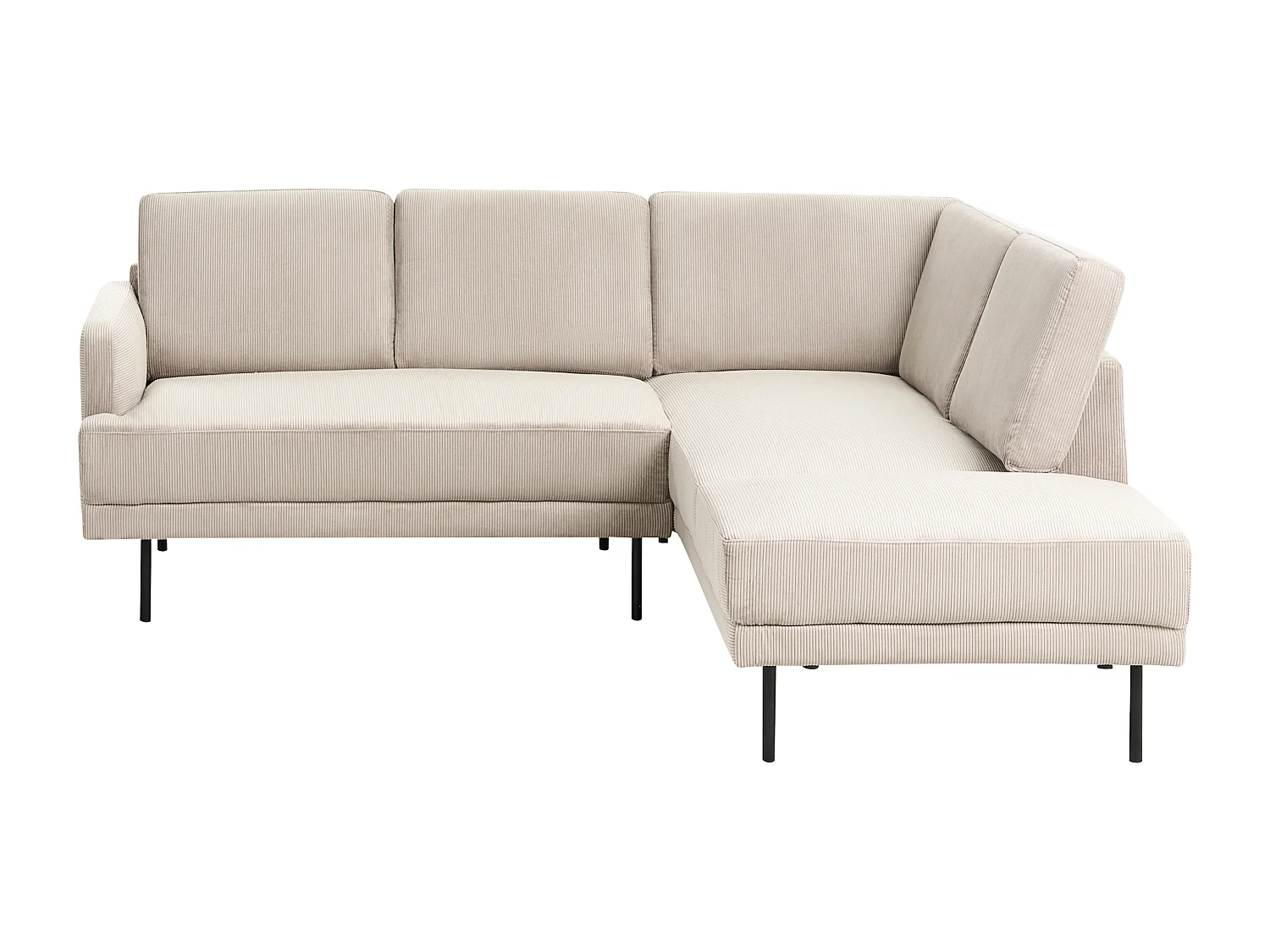 Canapé d'Angle Moderne Côté droite 4 Places Pieds en Métal Dossier Rembourré en Velours Côtelé Beige Breda