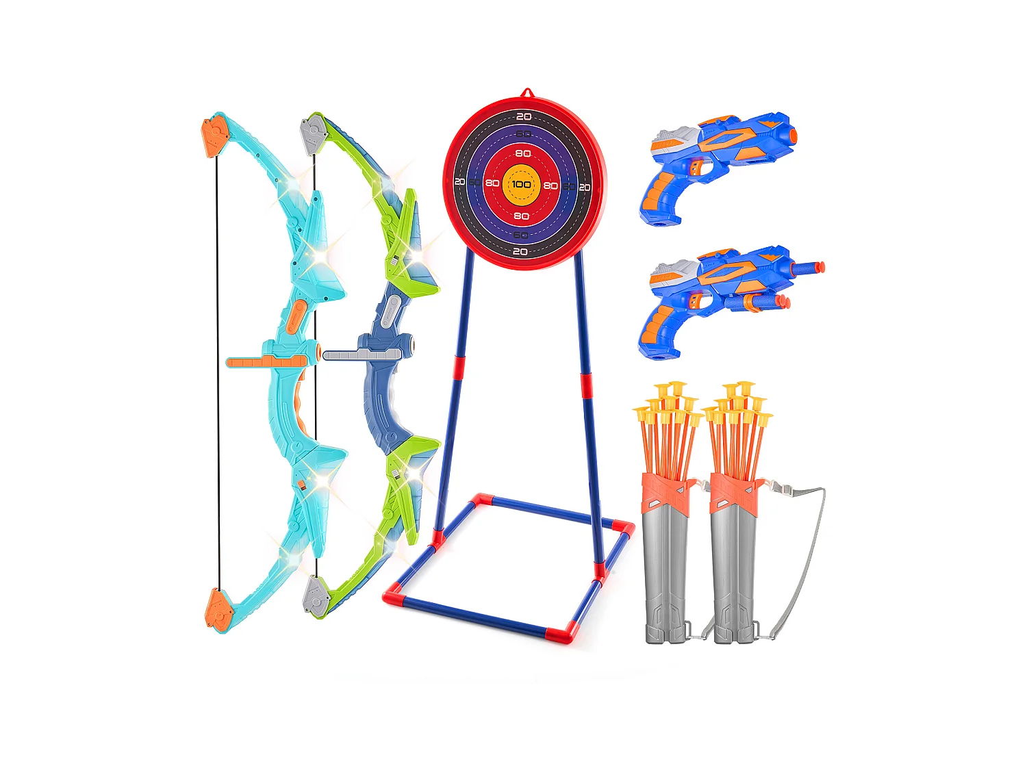 Ensemble d'Arc et de Flèches pour Enfants SucceBuy, Lot de 2, Ensemble de Tir à l'Arc Lumineux à LED avec 20 Flèches à Ventouse