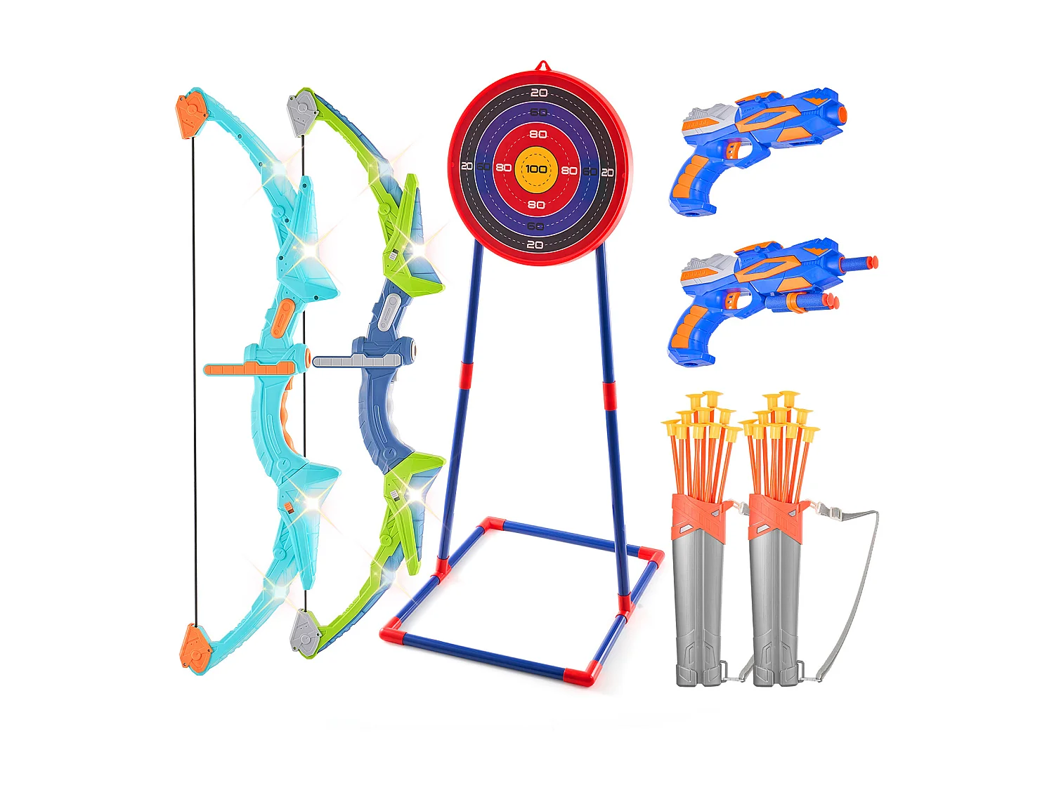 Ensemble d'Arc et de Flèches pour Enfants SucceBuy, Lot de 2, Ensemble de Tir à l'Arc Lumineux à LED avec 20 Flèches à Ventouse