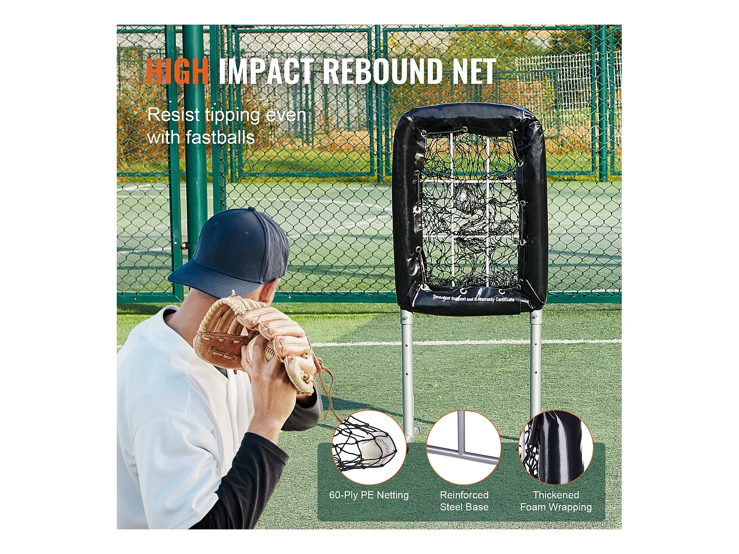 Filet d'Entraînement de Baseball SucceBuy 50,8 x 74 cm, 9 Troux, Hauteur Réglable sur 3 Niveaux