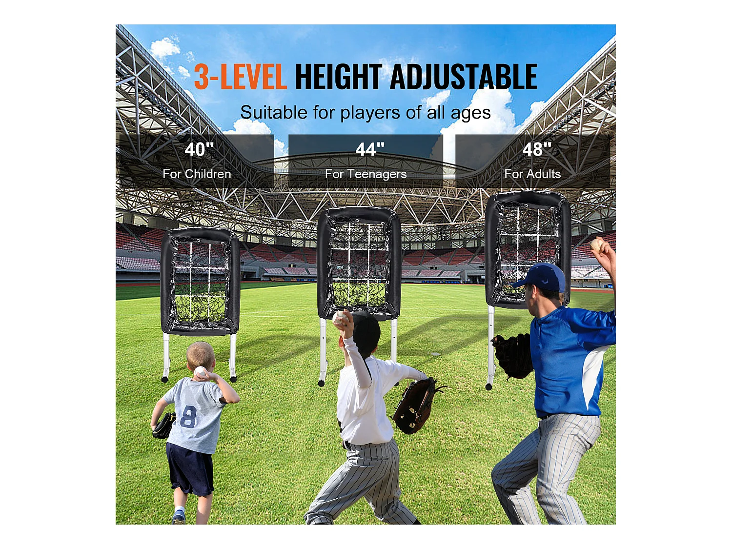 Filet d'Entraînement de Baseball SucceBuy 50,8 x 74 cm, 9 Troux, Hauteur Réglable sur 3 Niveaux