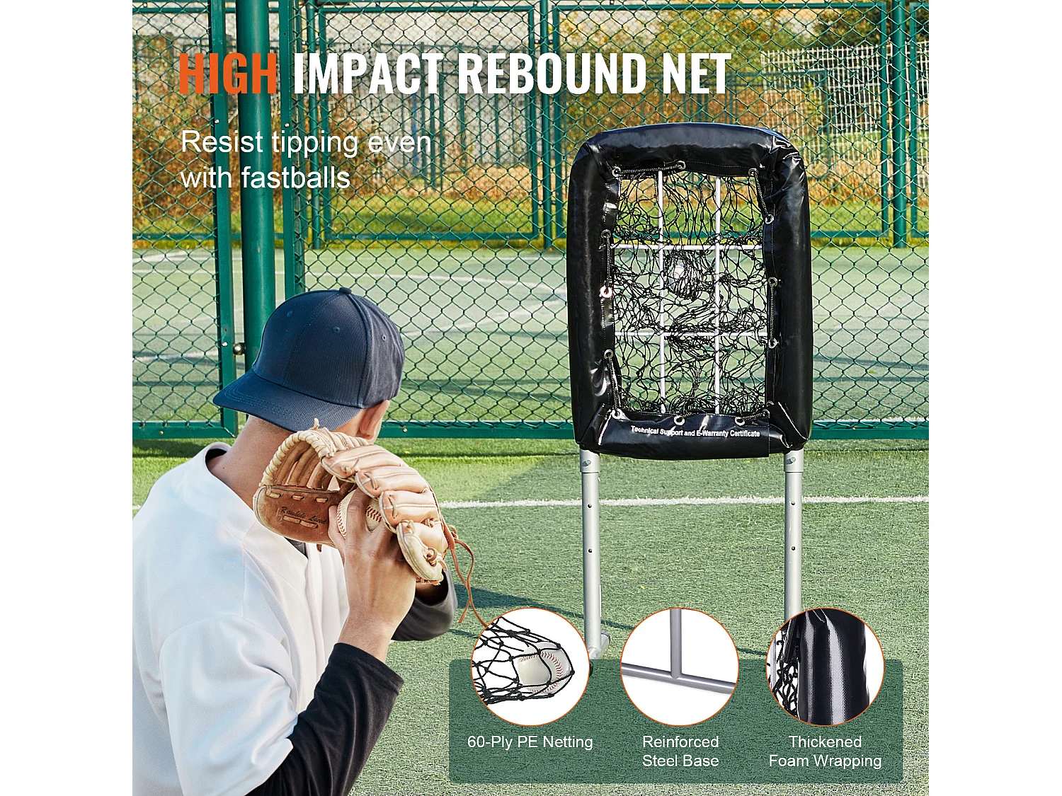 Filet d'Entraînement de Baseball SucceBuy 50,8 x 74 cm, 9 Troux, Hauteur Réglable sur 3 Niveaux