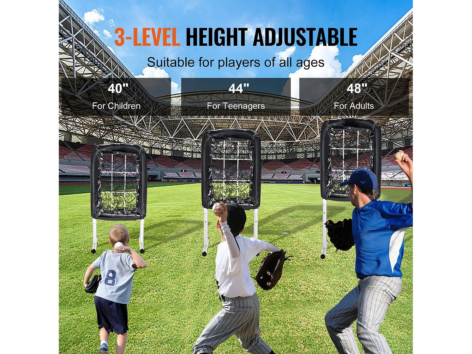 Filet d'Entraînement de Baseball SucceBuy 50,8 x 74 cm, 9 Troux, Hauteur Réglable sur 3 Niveaux