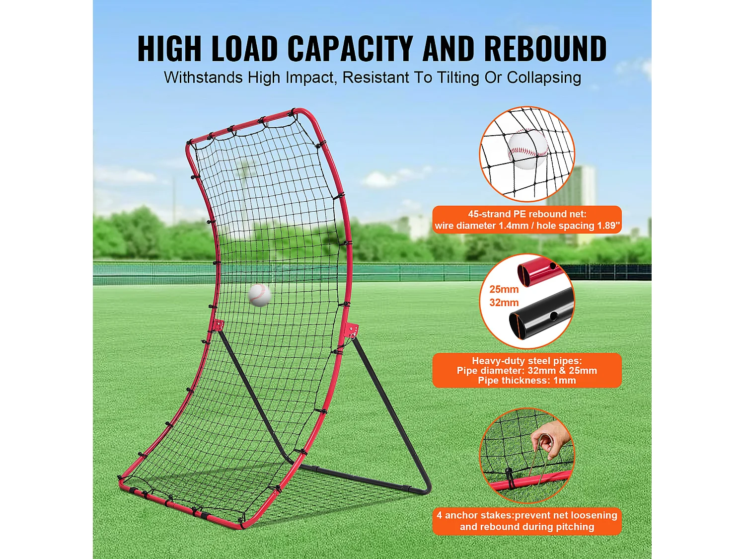 Rete di Rimbalzo SucceBuy per Baseball e Softball, 122 x 167 cm, PitchBack per Tutti gli Angoli, per l'Allenamento sul Campo e il Lancio