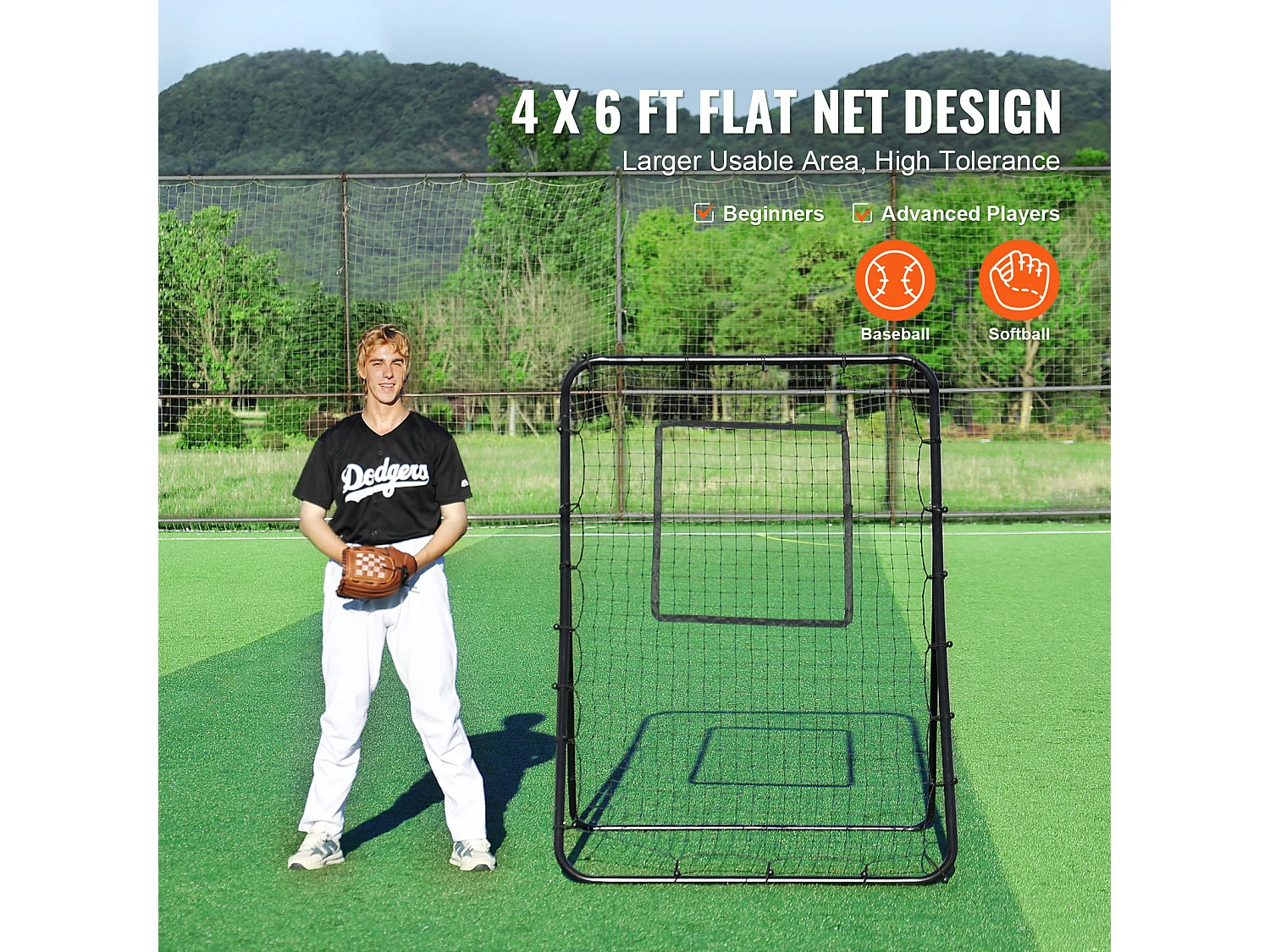 Red de Rebote SucceBuy para Béisbol y Softbol, 122 x 183 cm, con Ángulos Ajustables, para el Entrenamiento en Campo y Lanzamiento