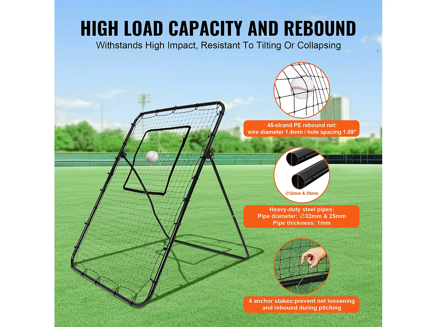 Red de Rebote SucceBuy para Béisbol y Softbol, 122 x 183 cm, con Ángulos Ajustables, para el Entrenamiento en Campo y Lanzamiento