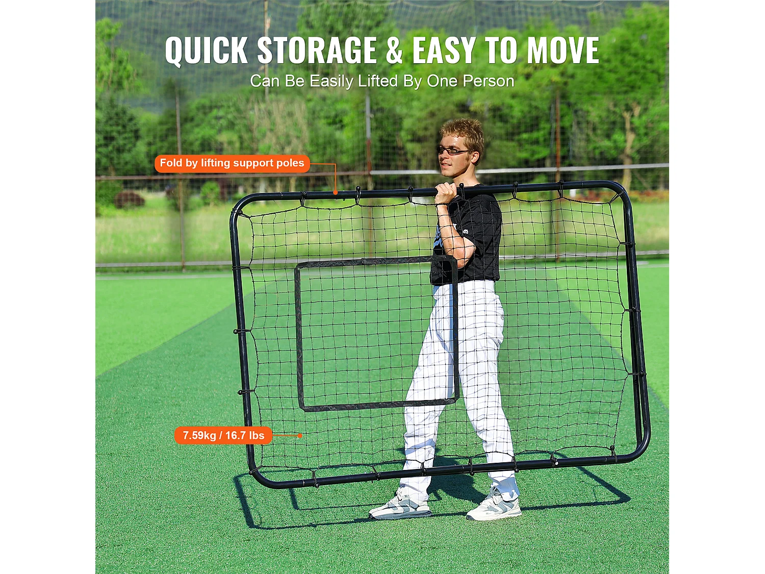 Red de Rebote SucceBuy para Béisbol y Softbol, 122 x 183 cm, con Ángulos Ajustables, para el Entrenamiento en Campo y Lanzamiento