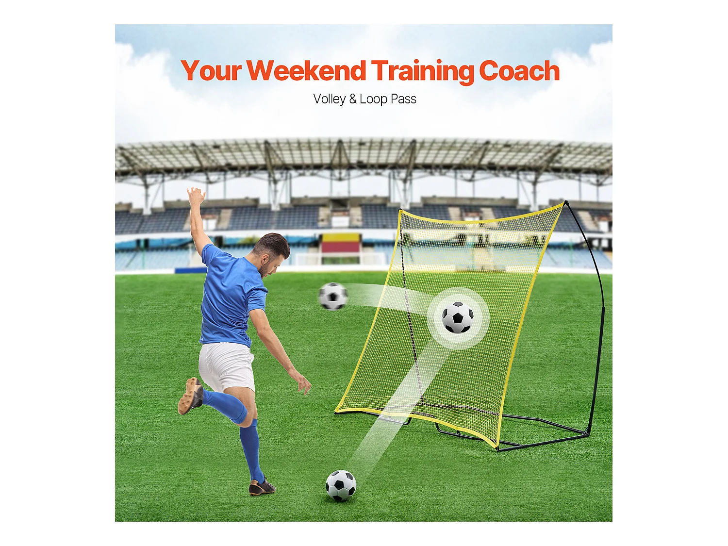 Filet de Rebond de Football SucceBuy Filet d'Entraînement Portable Soccer Rebounder 213 x 213 cm pour Entraînement