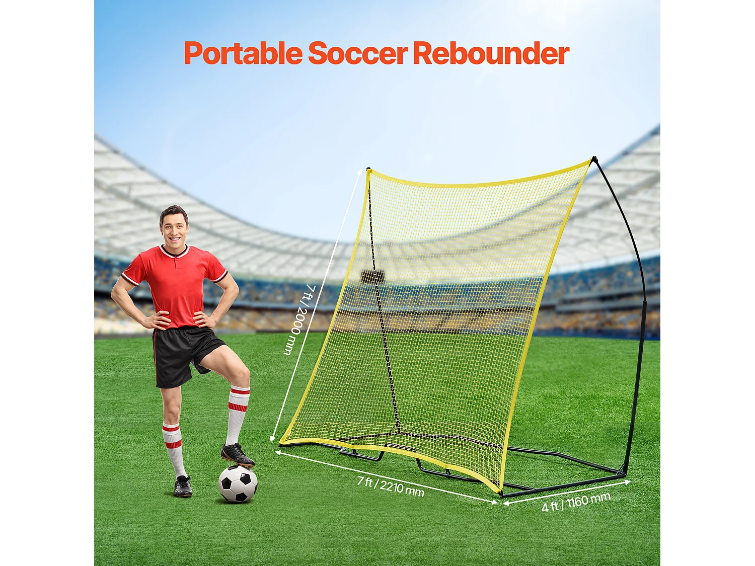 Filet de Rebond de Football SucceBuy Filet d'Entraînement Portable Soccer Rebounder 213 x 213 cm pour Entraînement