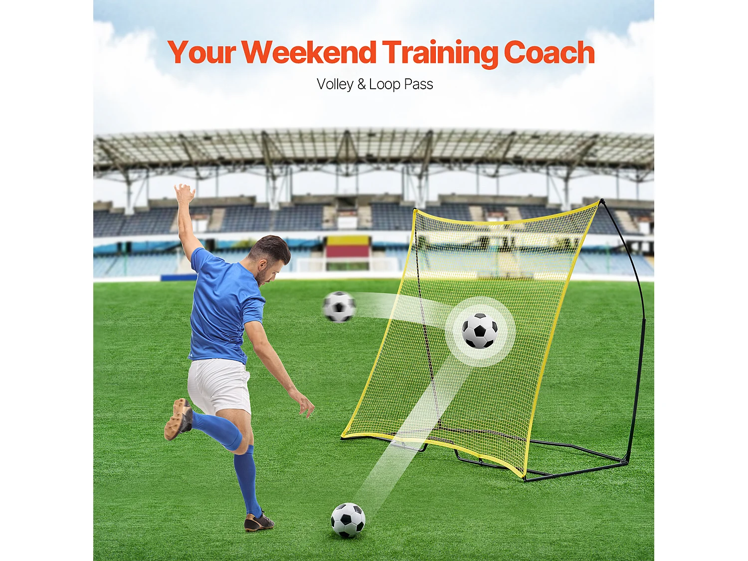 Filet de Rebond de Football SucceBuy Filet d'Entraînement Portable Soccer Rebounder 213 x 213 cm pour Entraînement