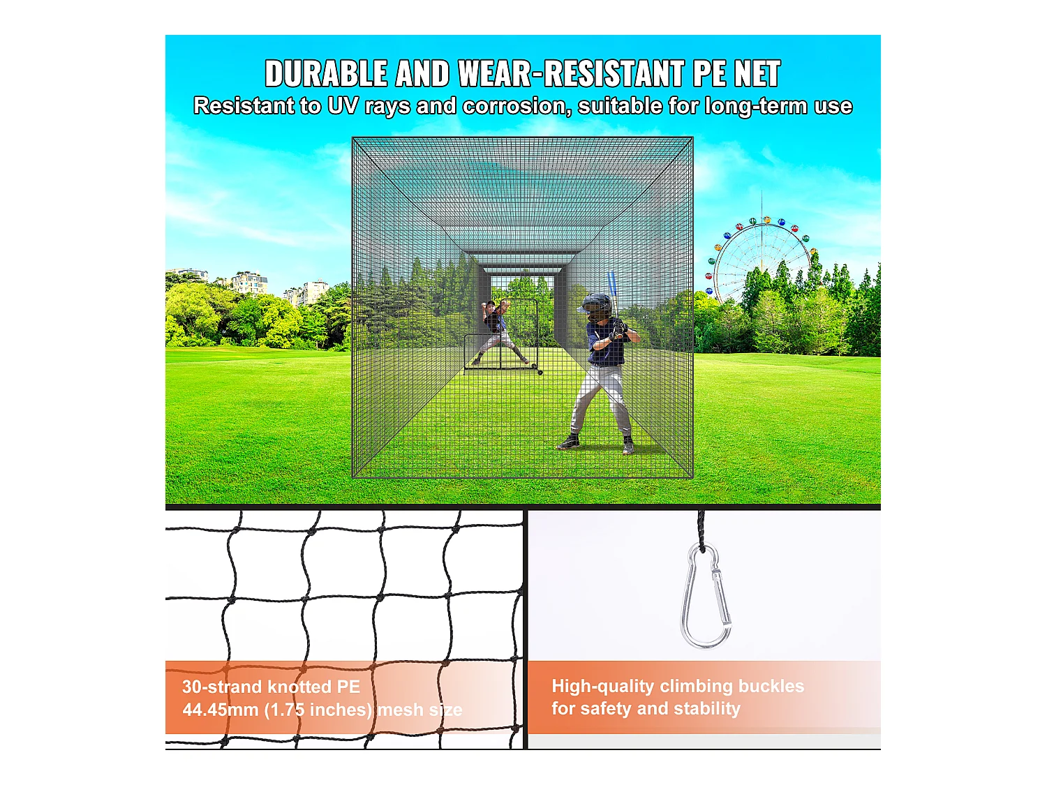 Filet d'Entraînement de Baseball SucceBuy 17,4 m, Filet en PE avec Porte et Sac de Transport, Âge de Lancer Portable avec Porte et Sac de Transport