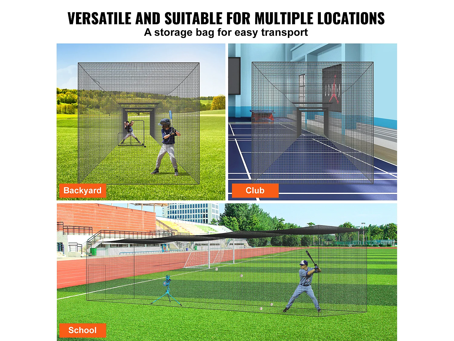 Filet d'Entraînement de Baseball SucceBuy 17,4 m, Filet en PE avec Porte et Sac de Transport, Âge de Lancer Portable avec Porte et Sac de Transport