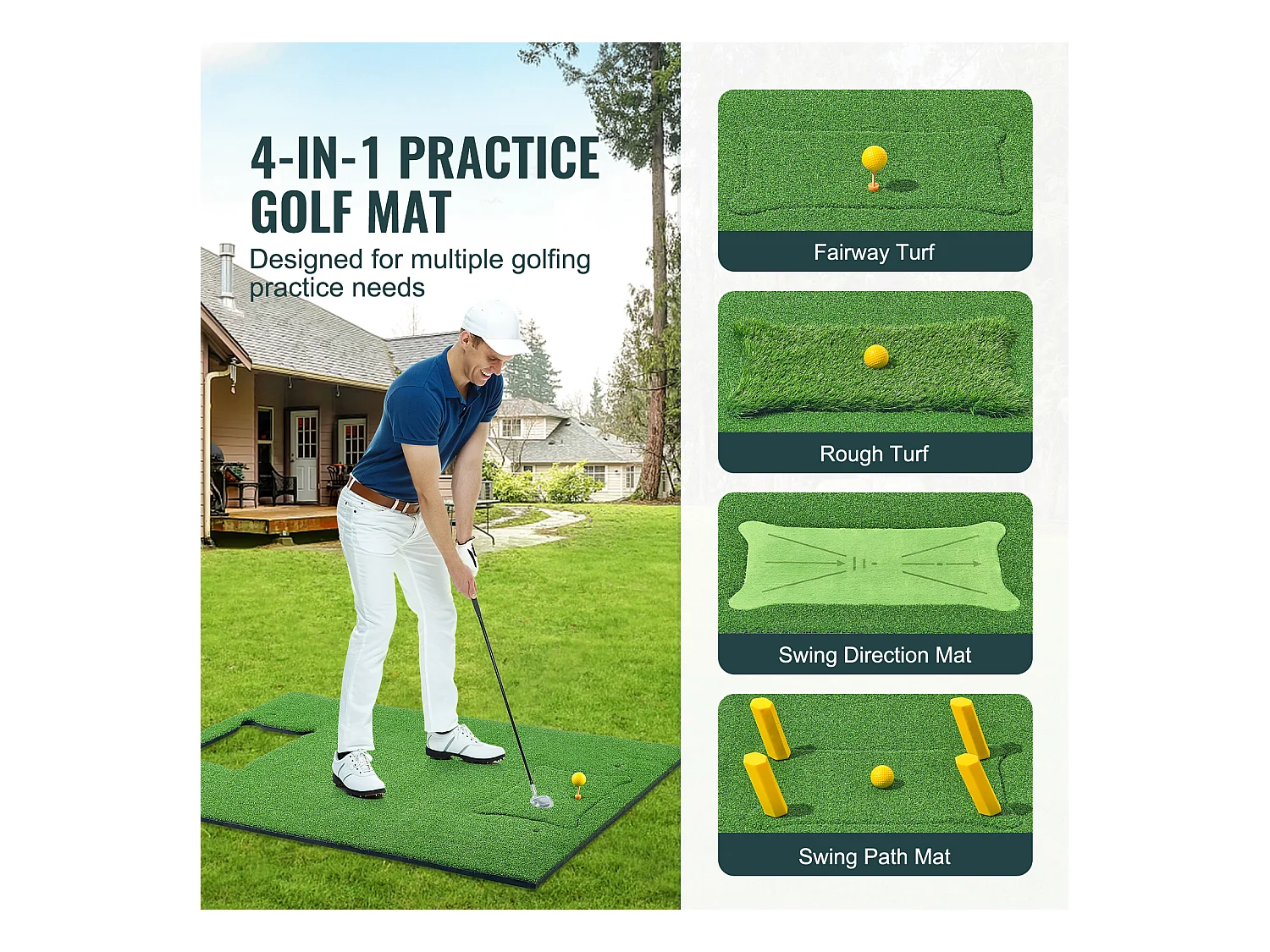 Tapis de Frappe SucceBuy de Golf 12.7 x10.2cm, Tapis d'Entraînement Épais pour Entraînement de Conduite et de Chipping en Intérieur/Extérieur