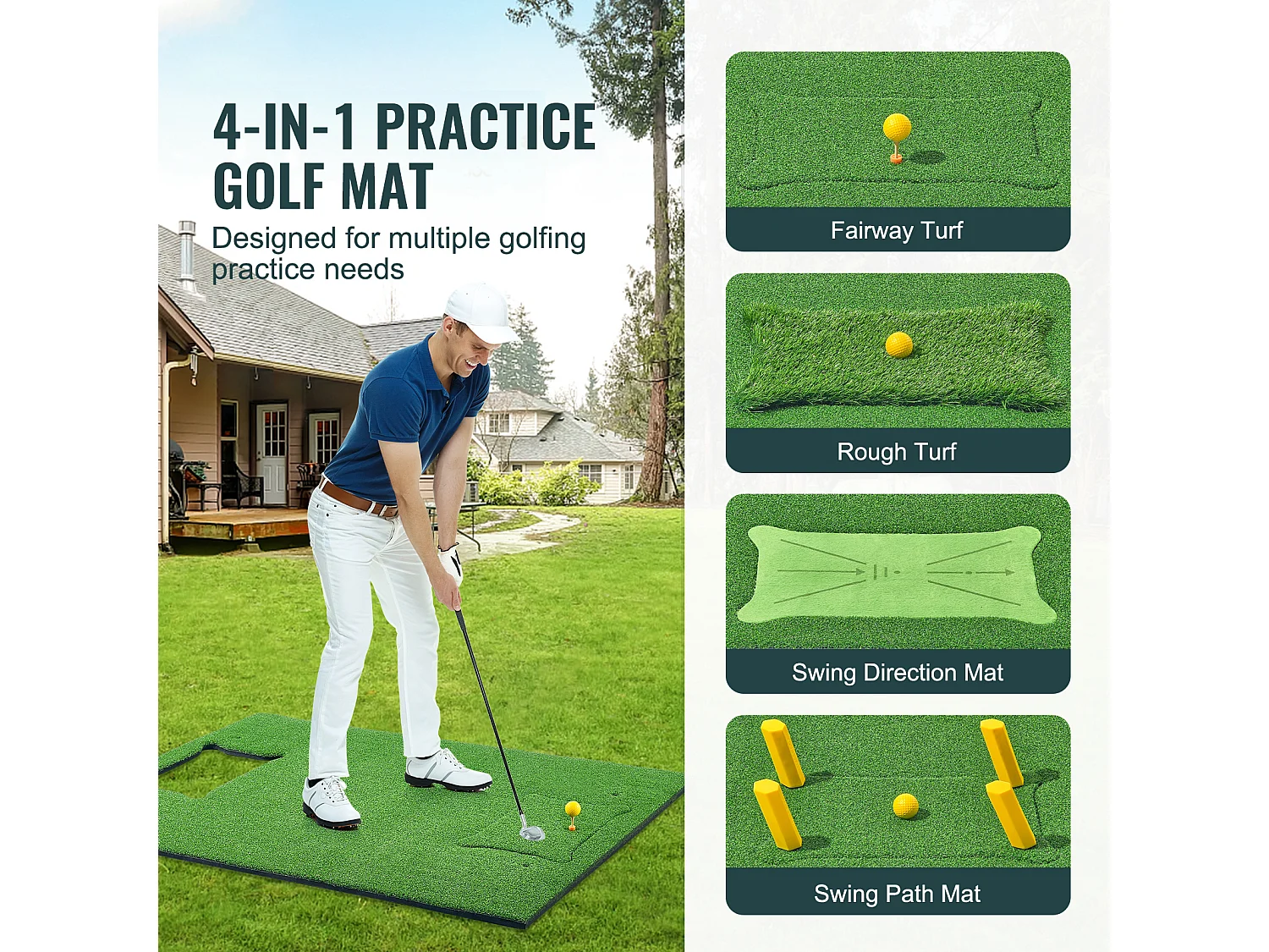 Tapis de Frappe SucceBuy de Golf 12.7 x10.2cm, Tapis d'Entraînement Épais pour Entraînement de Conduite et de Chipping en Intérieur/Extérieur