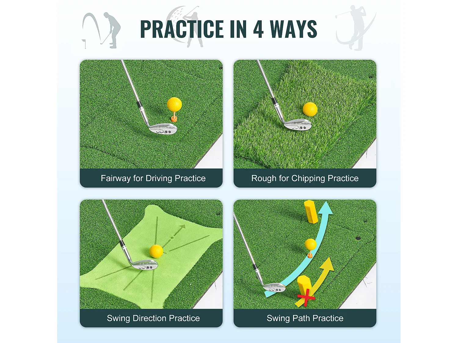 Tapis de Frappe SucceBuy de Golf 12.7 x10.2cm, Tapis d'Entraînement Épais pour Entraînement de Conduite et de Chipping en Intérieur/Extérieur