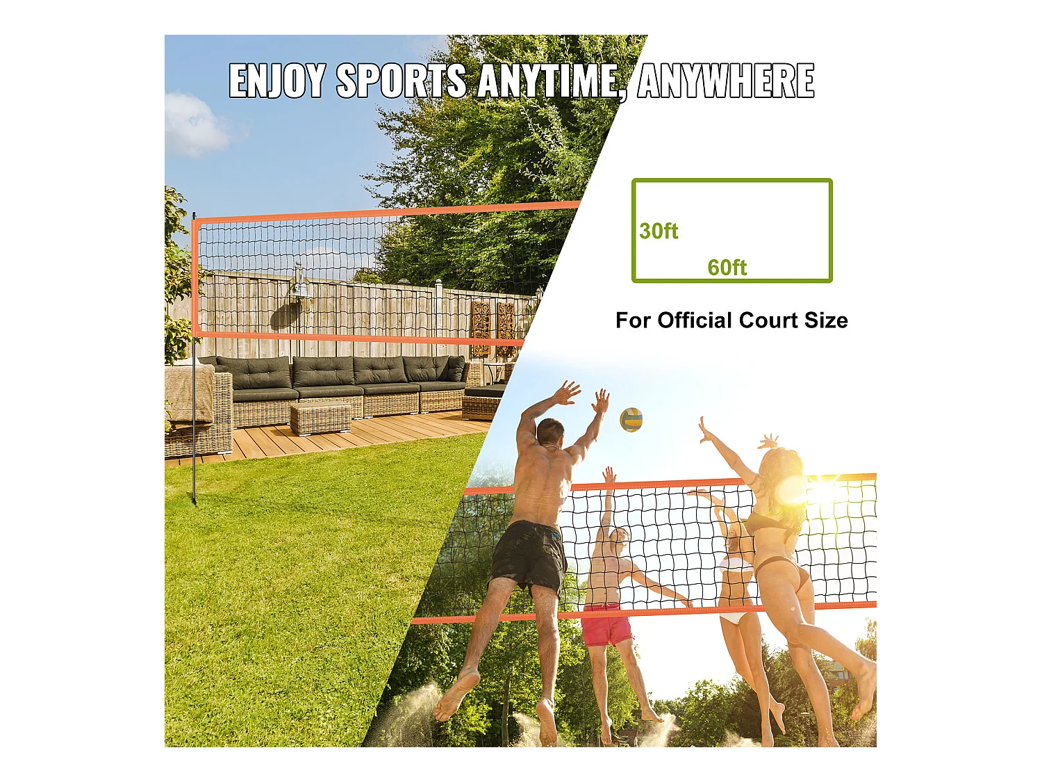 Filet de Volley-Ball SucceBuy Portable D'extérieur de Système, avec Poteaux à Hauteur Réglable, sac de Transport pour Jardin, Plage, Pelouse