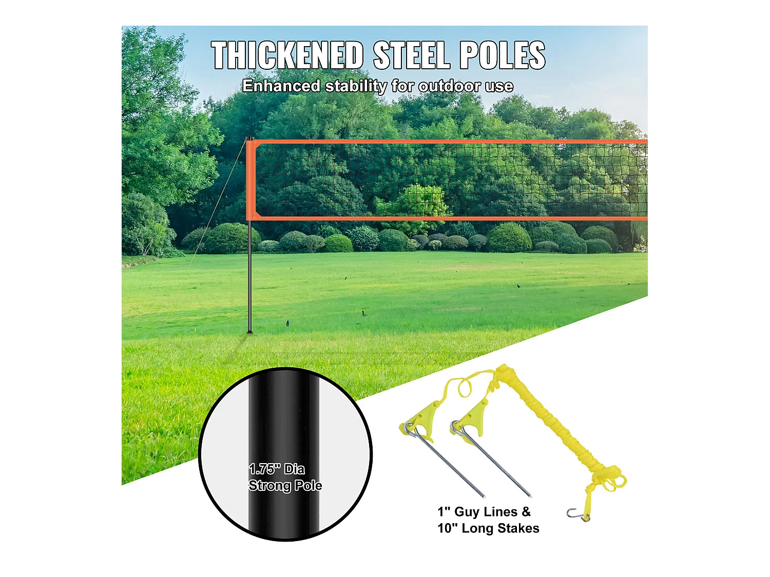 Filet de Volley-Ball SucceBuy Portable D'extérieur de Système, avec Poteaux à Hauteur Réglable, sac de Transport pour Jardin, Plage, Pelouse