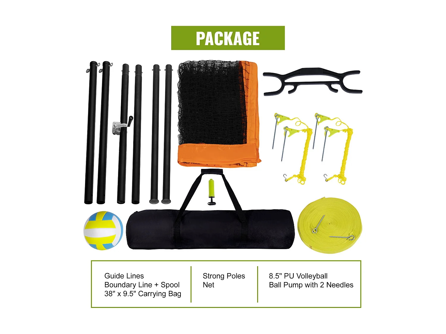 Filet de Volley-Ball SucceBuy Portable D'extérieur de Système, avec Poteaux à Hauteur Réglable, sac de Transport pour Jardin, Plage, Pelouse