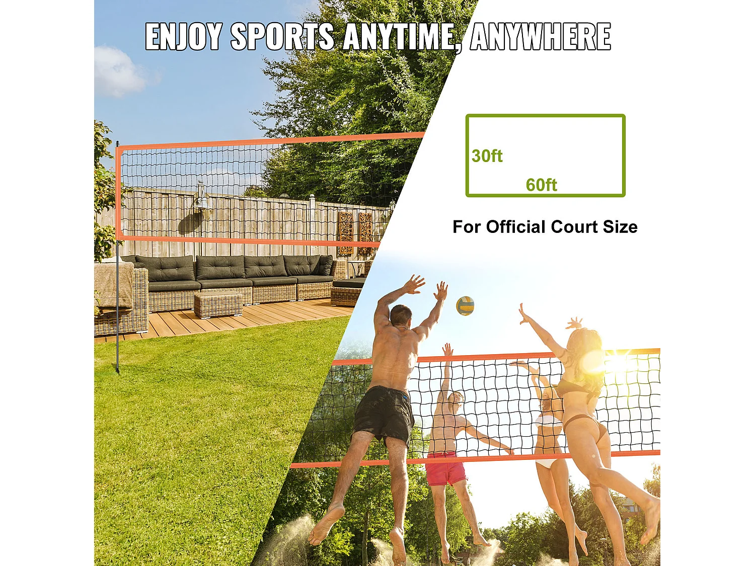 Filet de Volley-Ball SucceBuy Portable D'extérieur de Système, avec Poteaux à Hauteur Réglable, sac de Transport pour Jardin, Plage, Pelouse