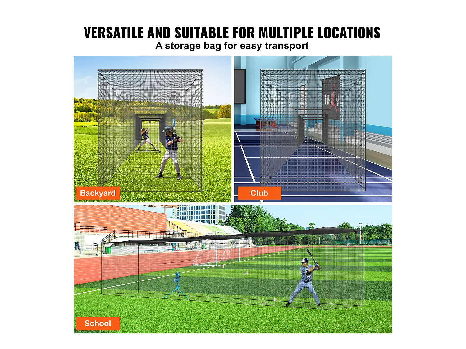 Filet d'Entraînement de Baseball Professionnel SucceBuy, 21,7 m, Filet en PE Fermé Robuste Extérieur, avec Porte et Sac de Transport