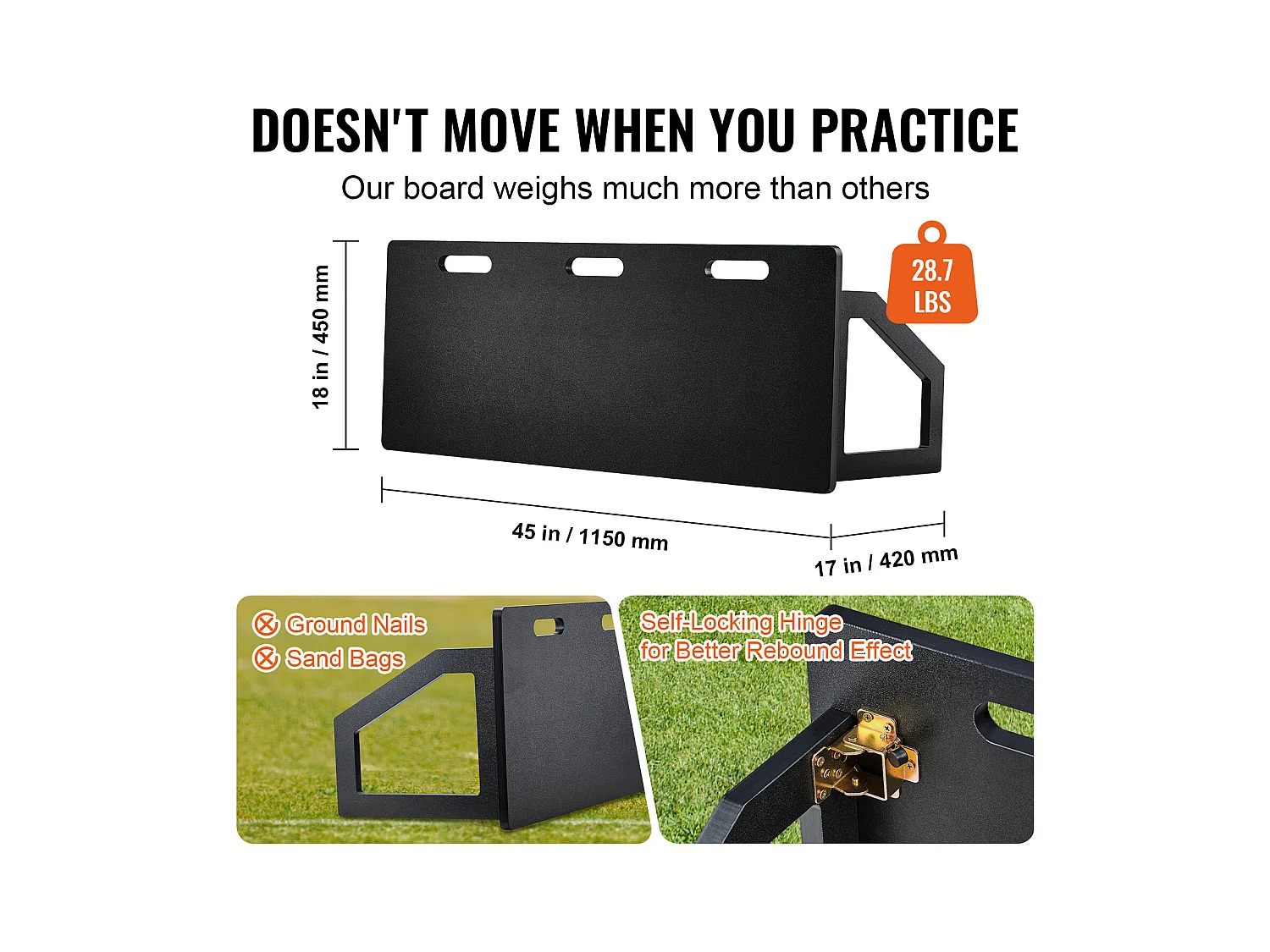 Filet de Rebond de Football SucceBuy 114 x 45.5 cm Tableau de Rebond de Football Portable avec 2 Angles de Rebond