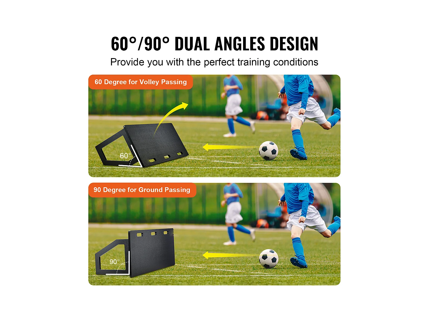 Filet de Rebond de Football SucceBuy 114 x 45.5 cm Tableau de Rebond de Football Portable avec 2 Angles de Rebond